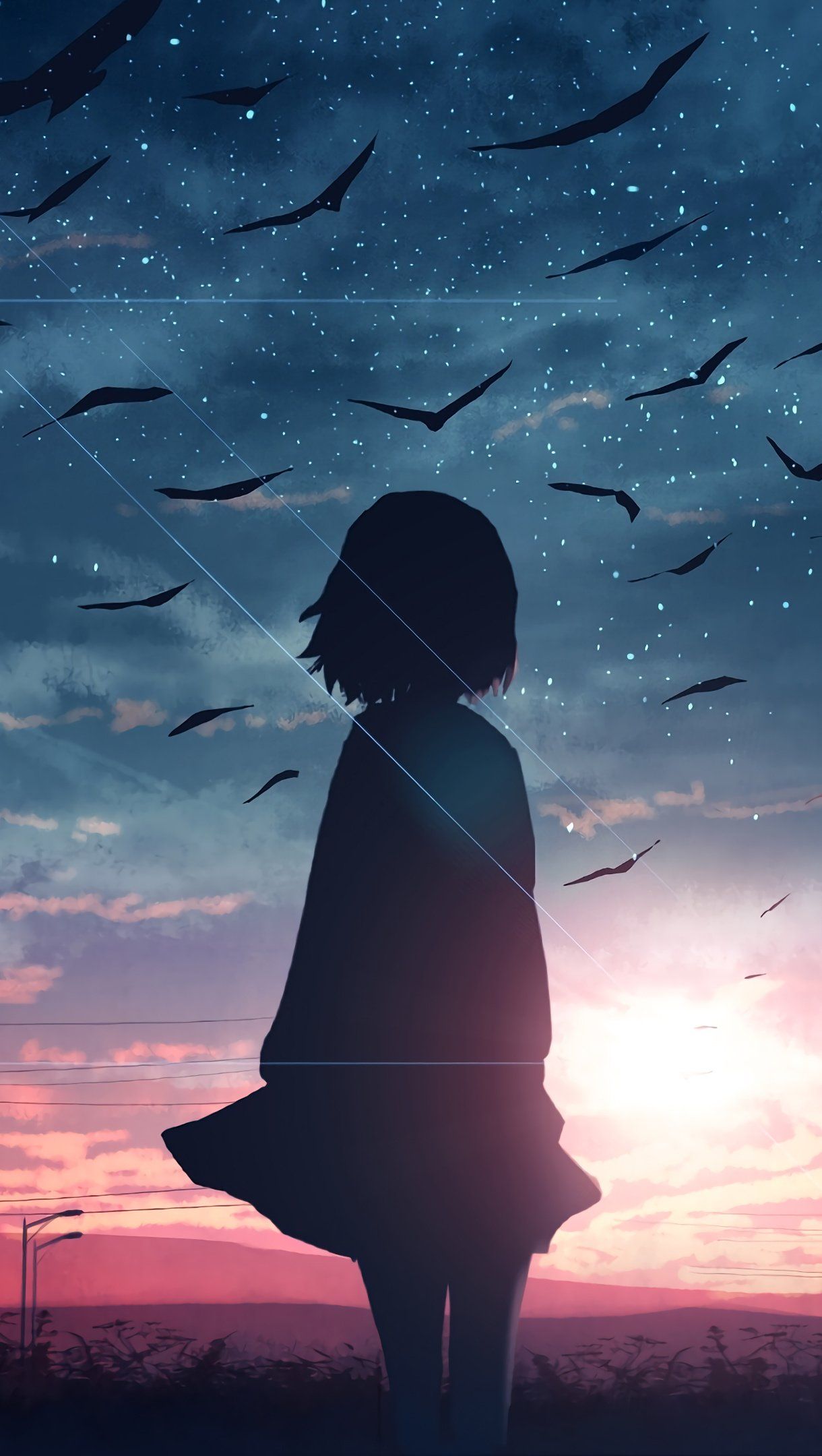 Sunrise Anime Girl Silhouette Scenery Wallpaper 4k Ultra HD