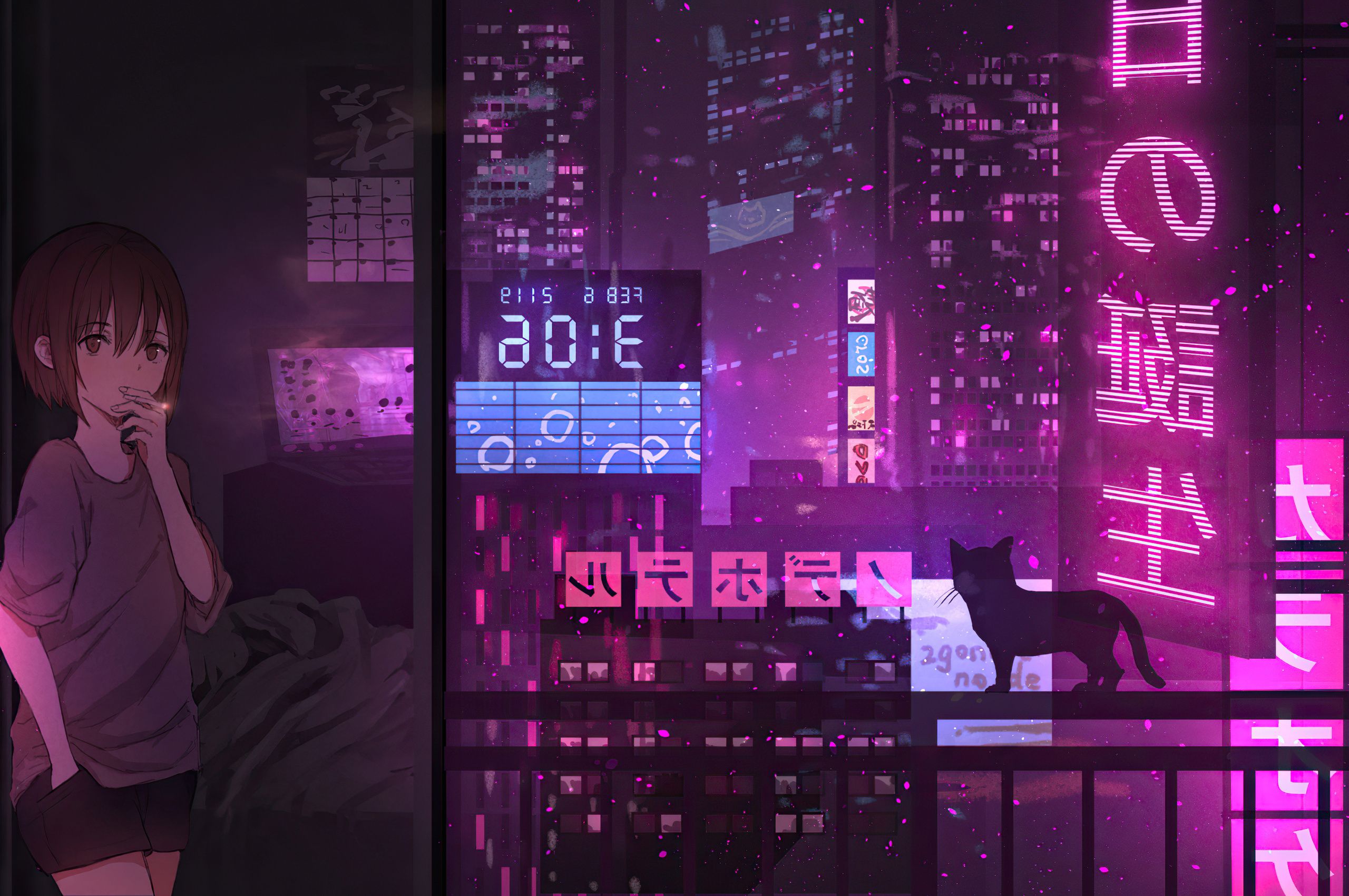 Anime Girl City Night Neon Cyberpunk 4k Chromebook Pixel HD 4k Wallpaper, Image, Background, Photo and Picture