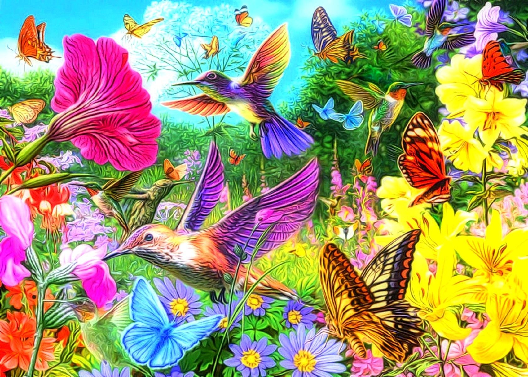 Title Spring Collage Artistic Spring Collage Birds And Butterflies HD Wallpaper