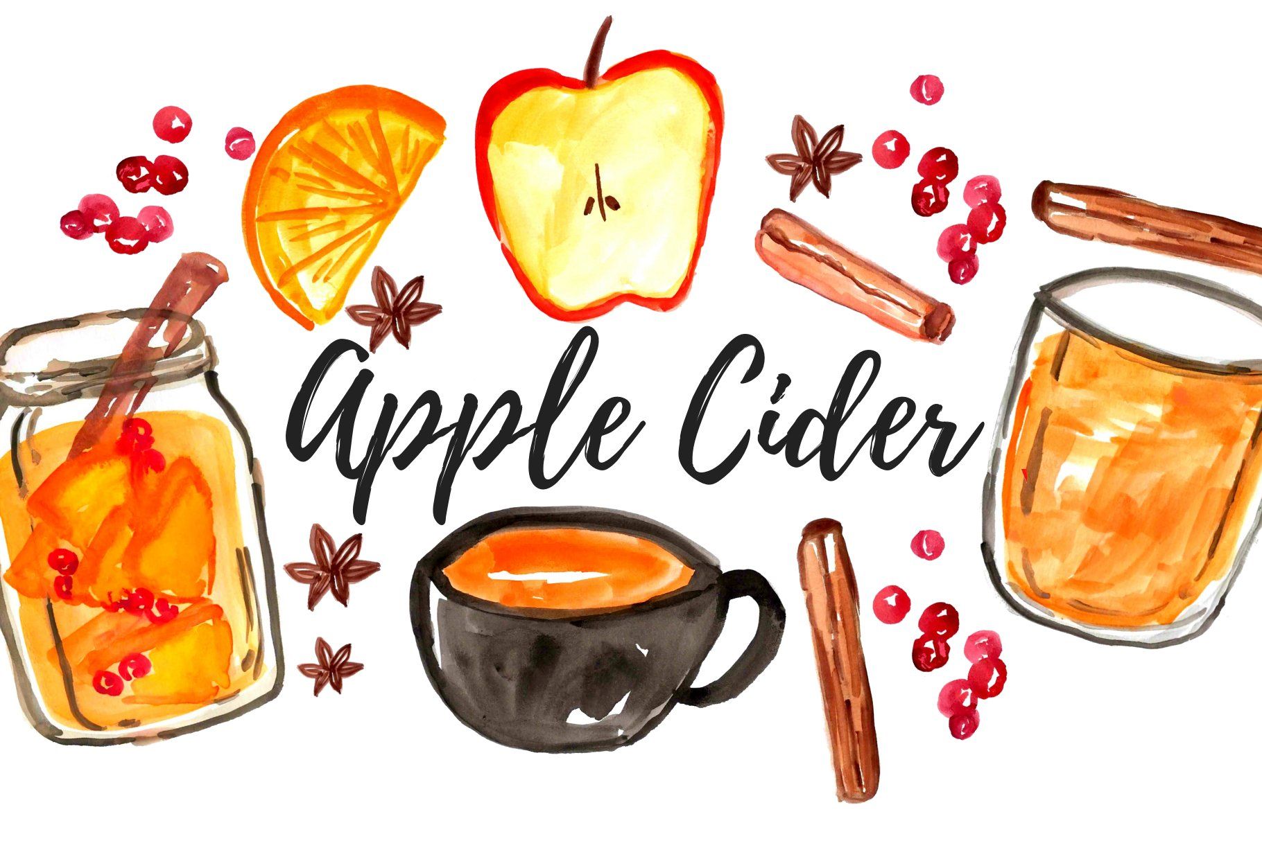 Watercolor Fall Apple Cider Clipart .com