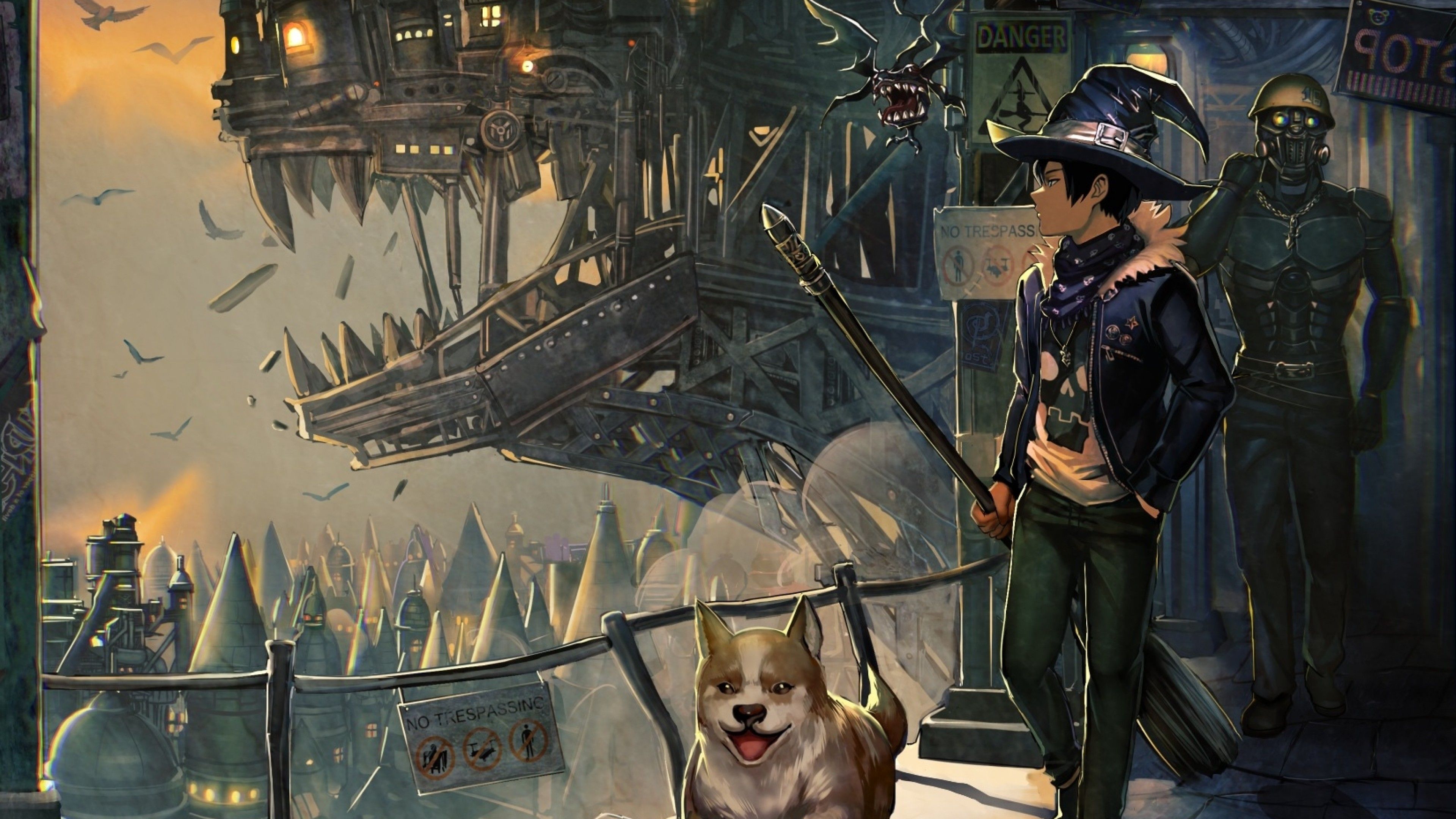 Anime Boy, Fantasy World, Cute Doggo, Witch Hat, Broom Dog Boy Fantasy
