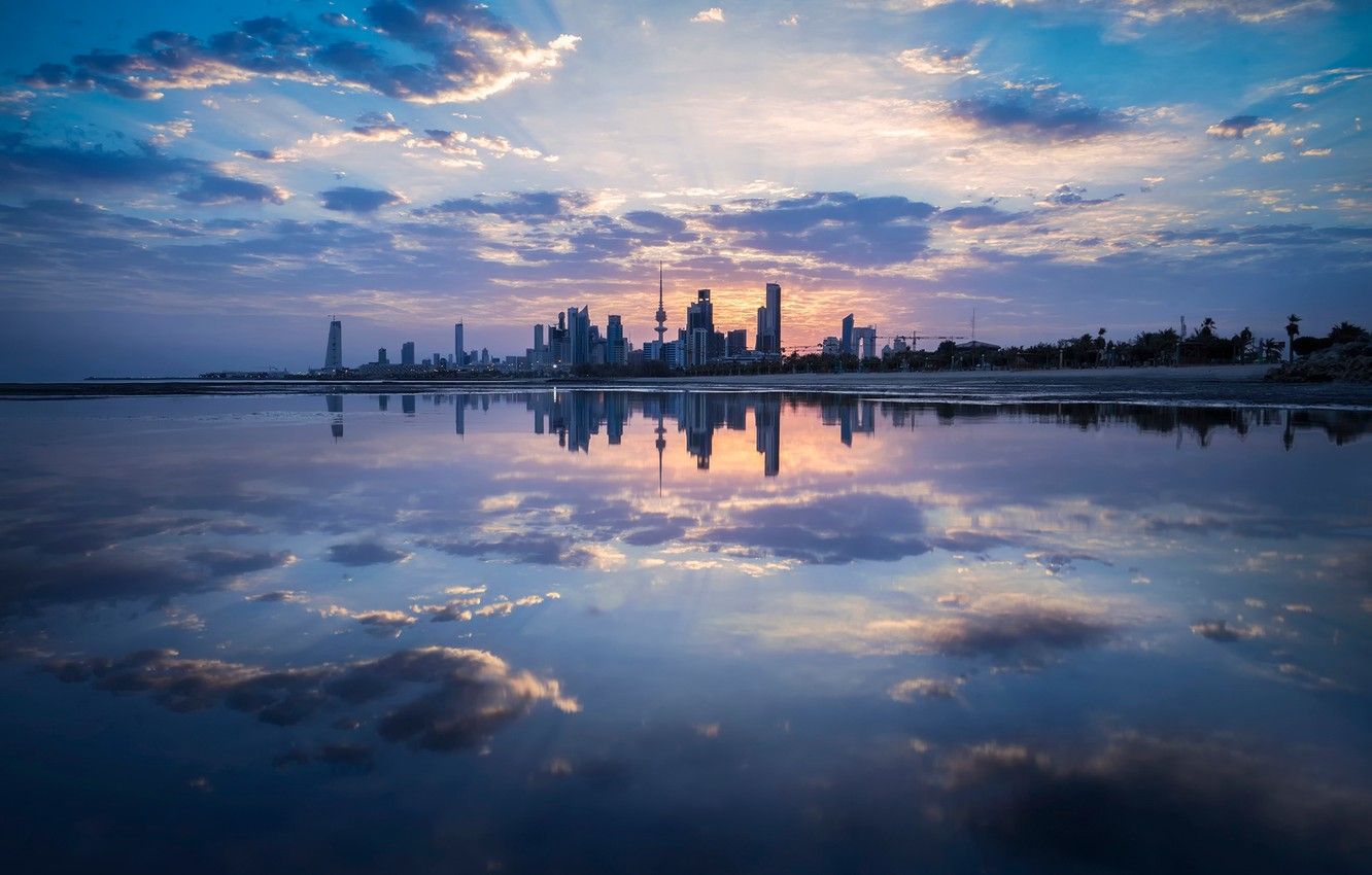 city, Kuwait City, reflection.clouds .goodfon.com