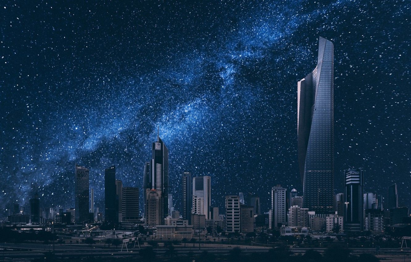 Wallpaper building, night city, starry .goodfon.com