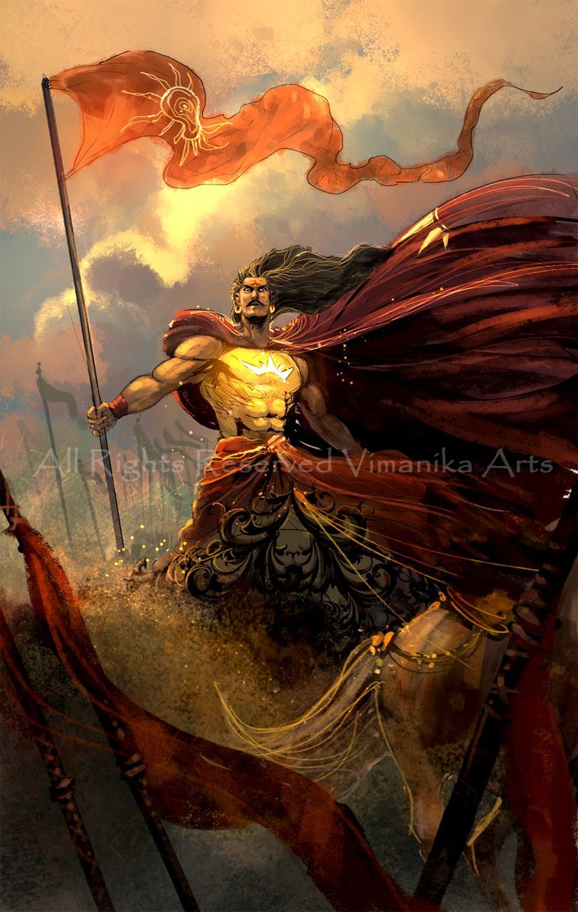 Karna in Mahabharata War (PRT_6900_40682) Art Print X 38in. Vedic art, Hinduism art, Warrior concept art