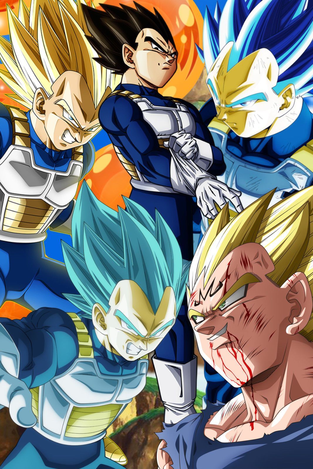 Dragon Ball Z Super Poster Vegeta Five Different Forms 12inx18in Free Shipping. Anime Dragon Ball Super, Anime Dragon Ball, Dragon Ball Z