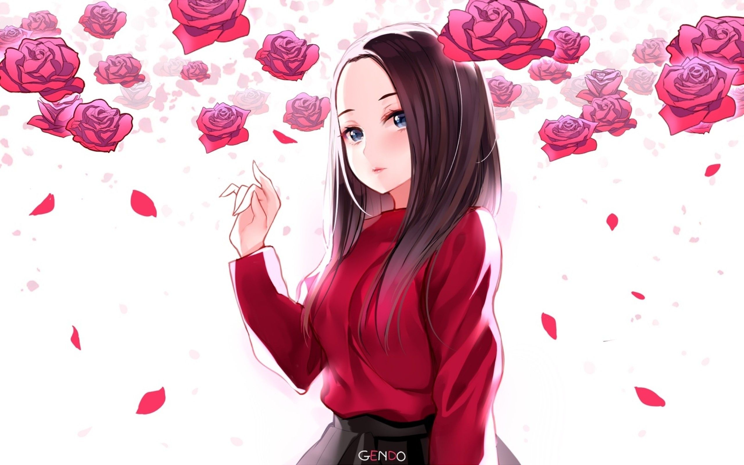 Cute Anime Girl With Rose Wallpaper Download | MobCup