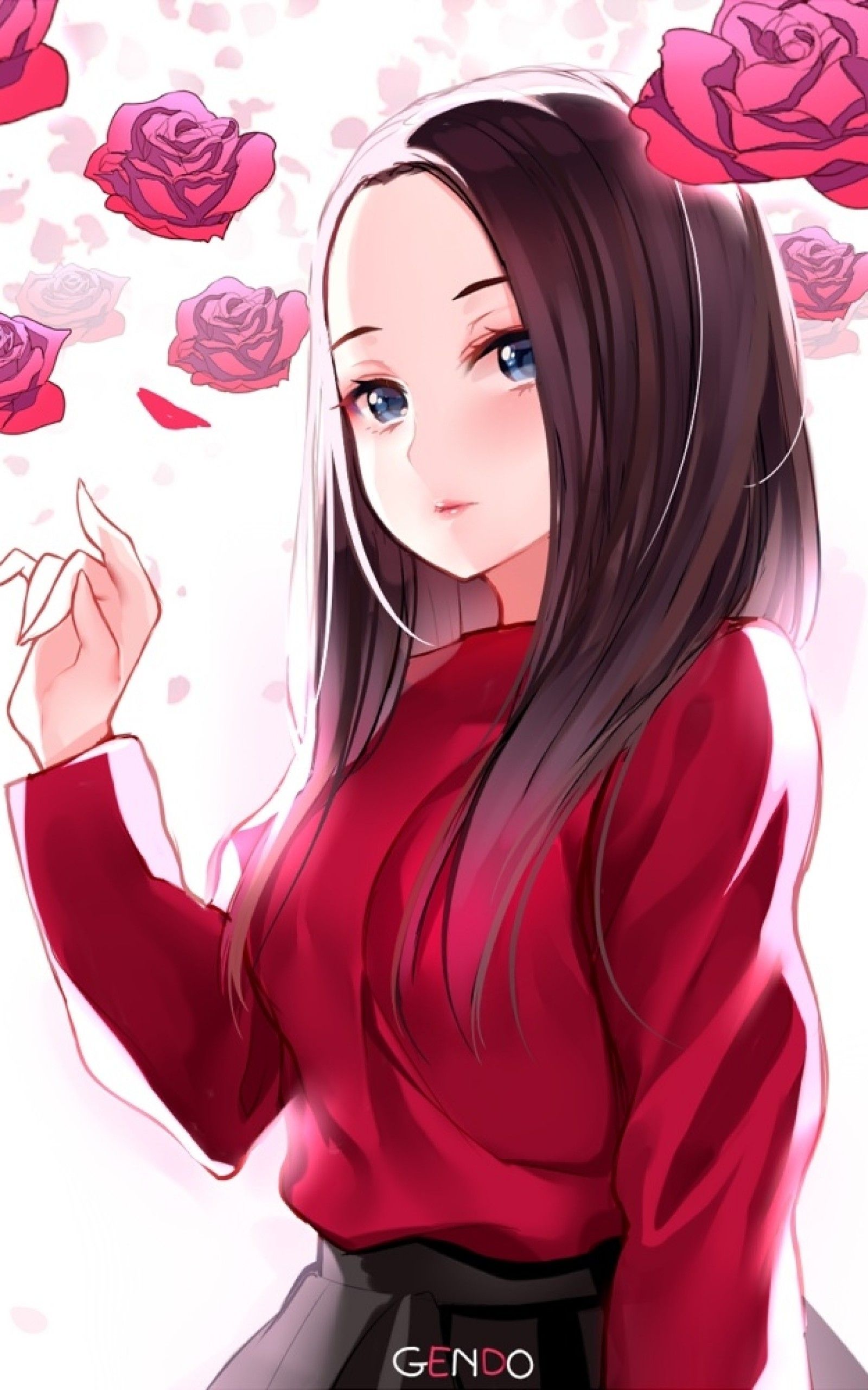 Download 1600x2560 Anime Girl, Rose .wallpapermaiden.com