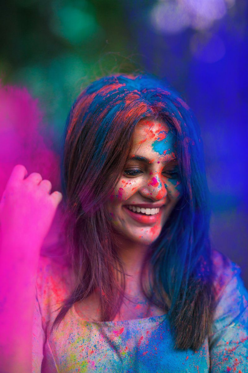 Holi -Colourful face. Photography poses women, Teenage girl photography, Girl photography poses