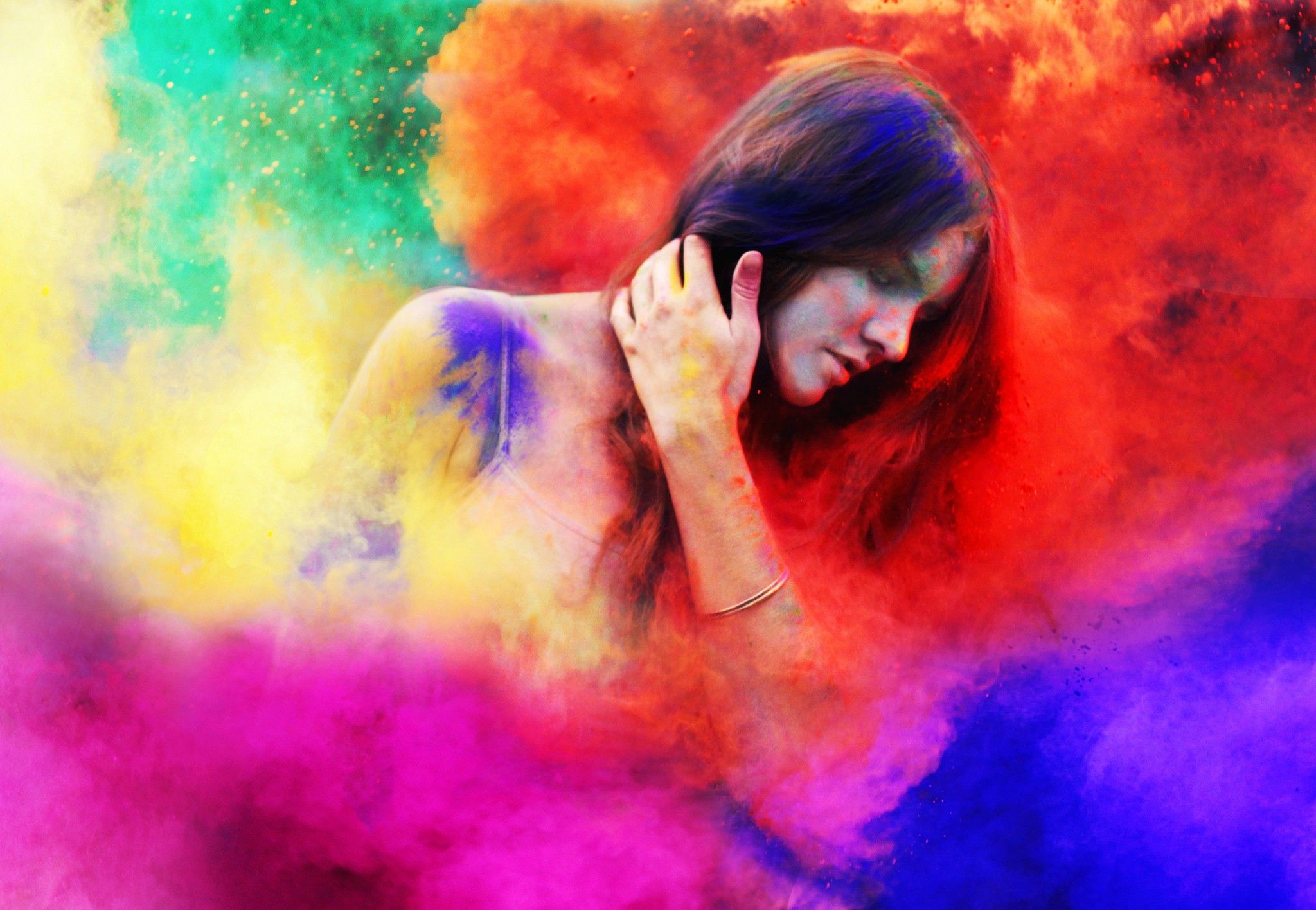 #colorful, #women, #holi festival, #dust, #festivals, #closed eyes, wallpaper