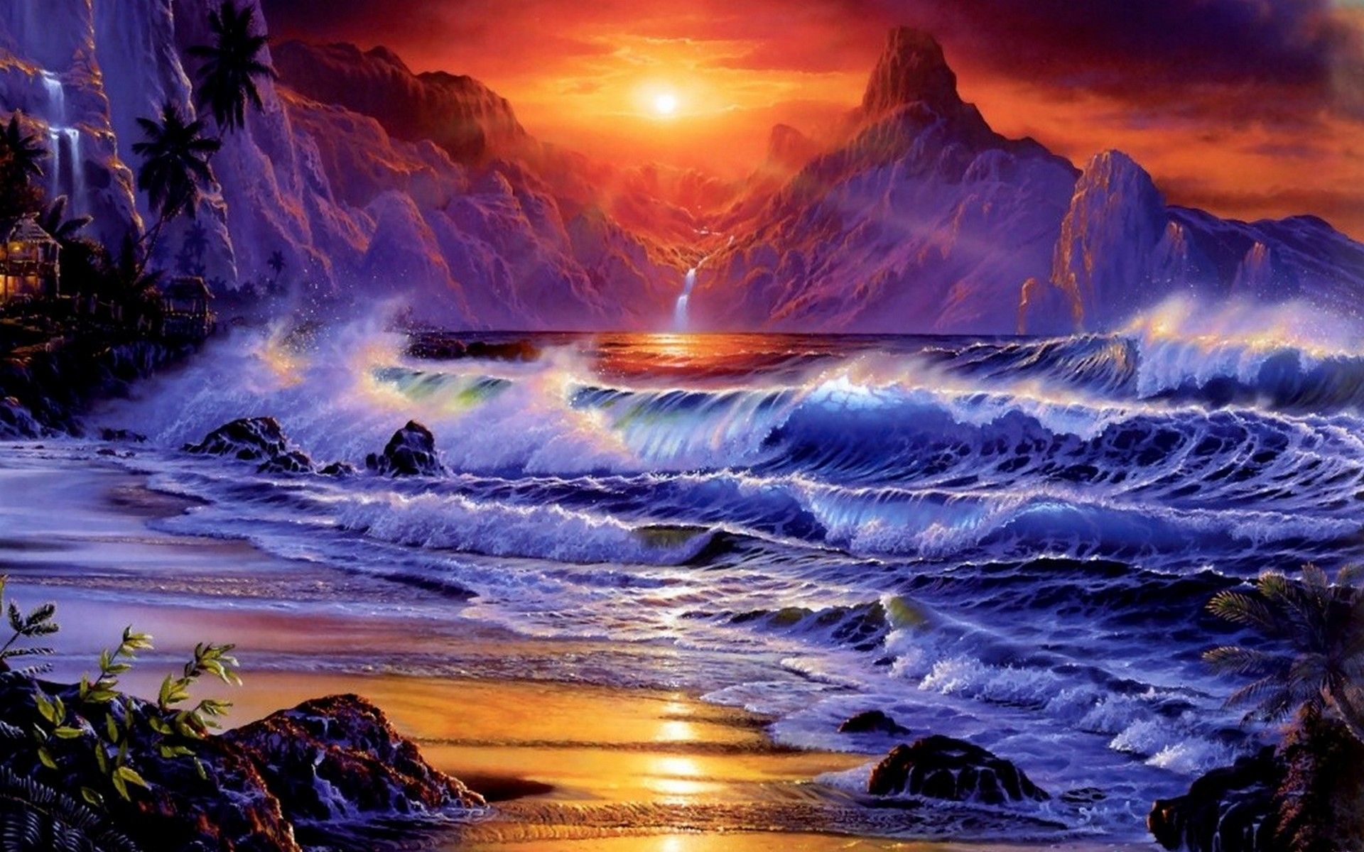 Ocean Waves Sunset Beach wallpaper .wallpapertock.net