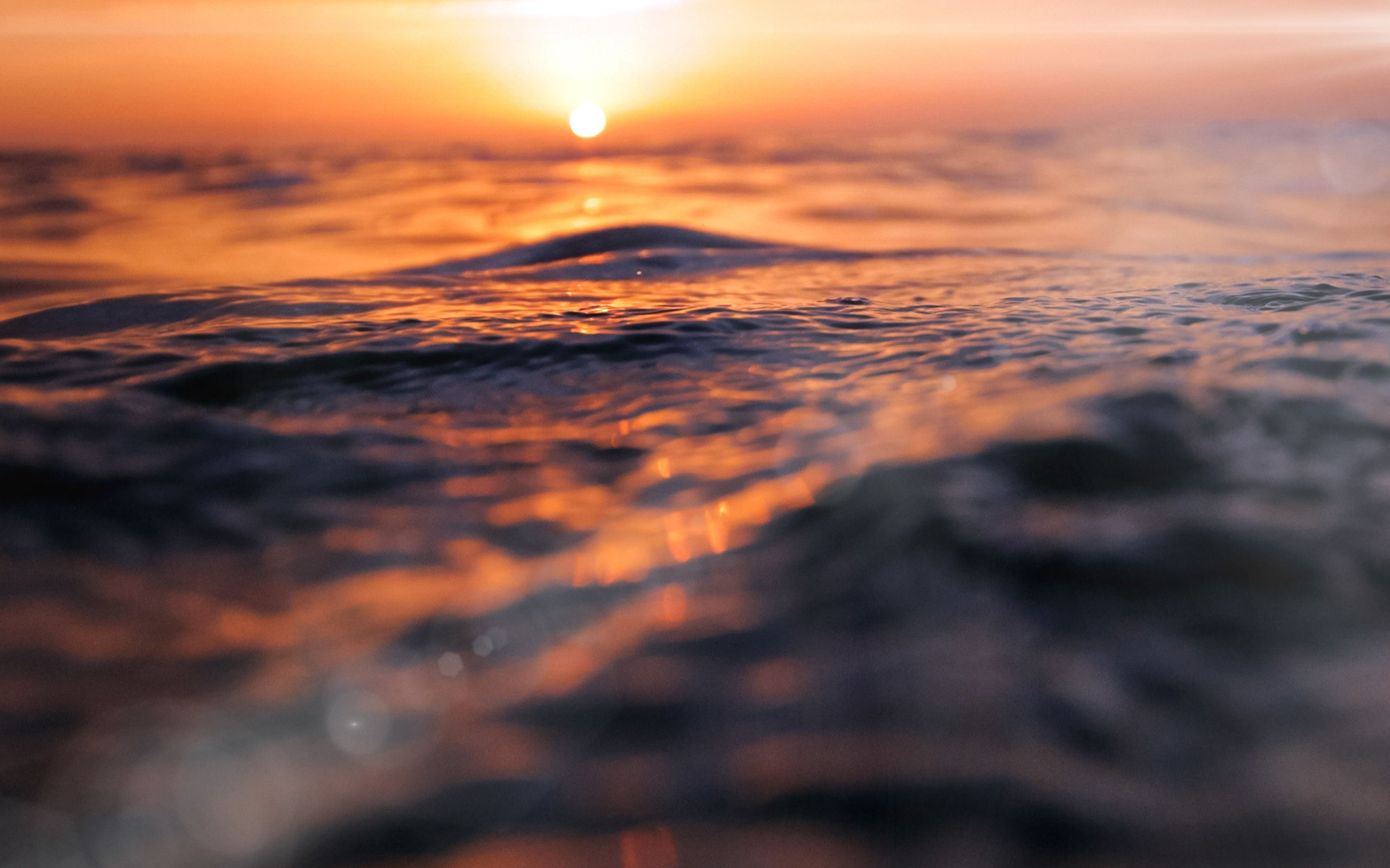 Sunset Sea Water Bokeh Orange .papers.co