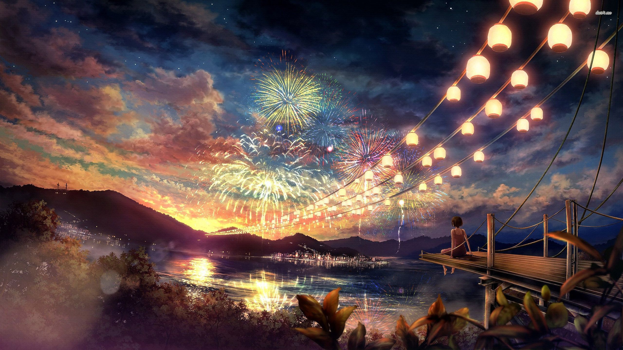 Fireworks wallpaper, Anime scenery .com