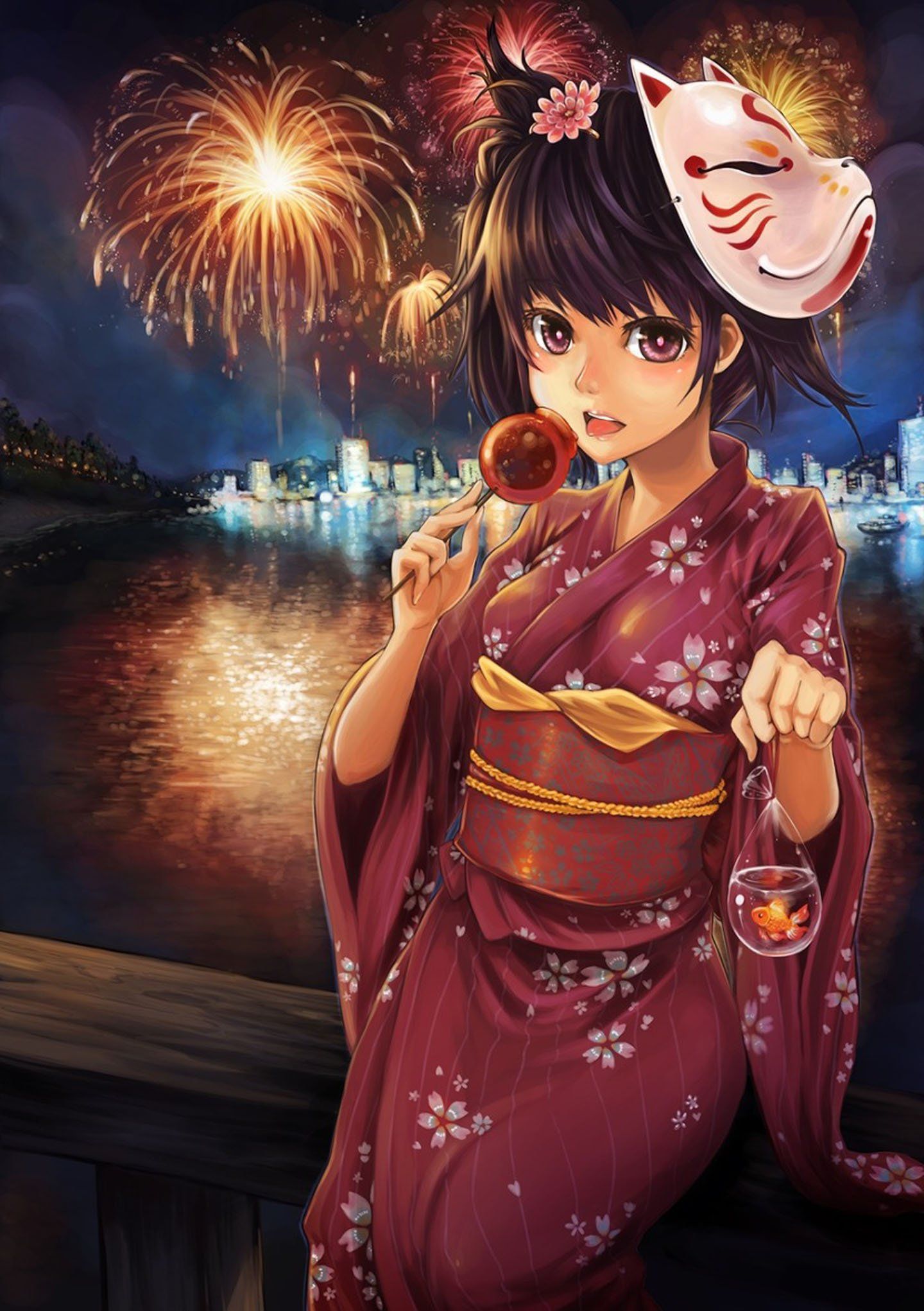 Anime girl cute beautiful dress kimono .wallpaperup.com