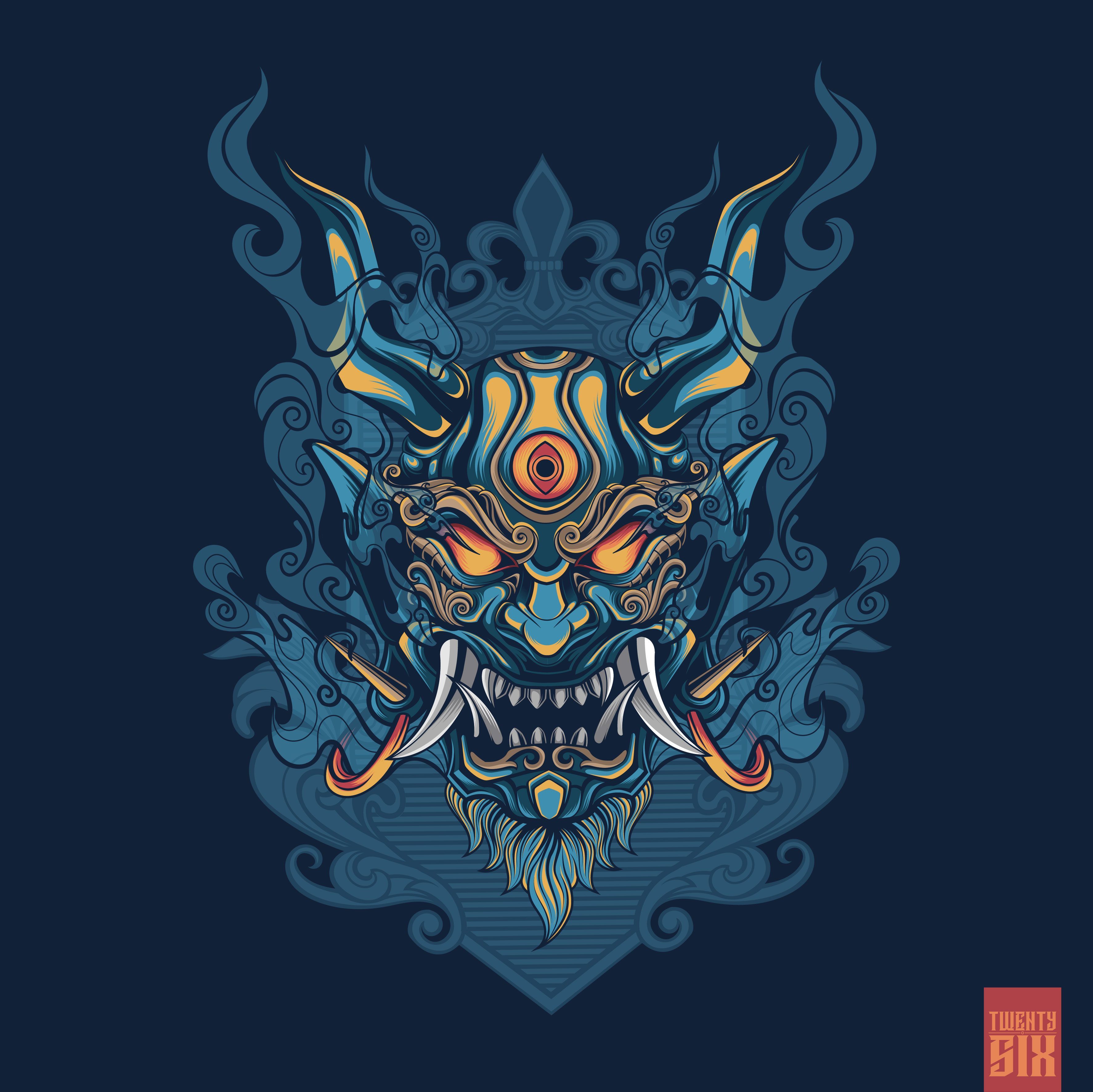 Oni Mask Blue. Japanese tattoo art, Samurai wallpaper, Samurai art