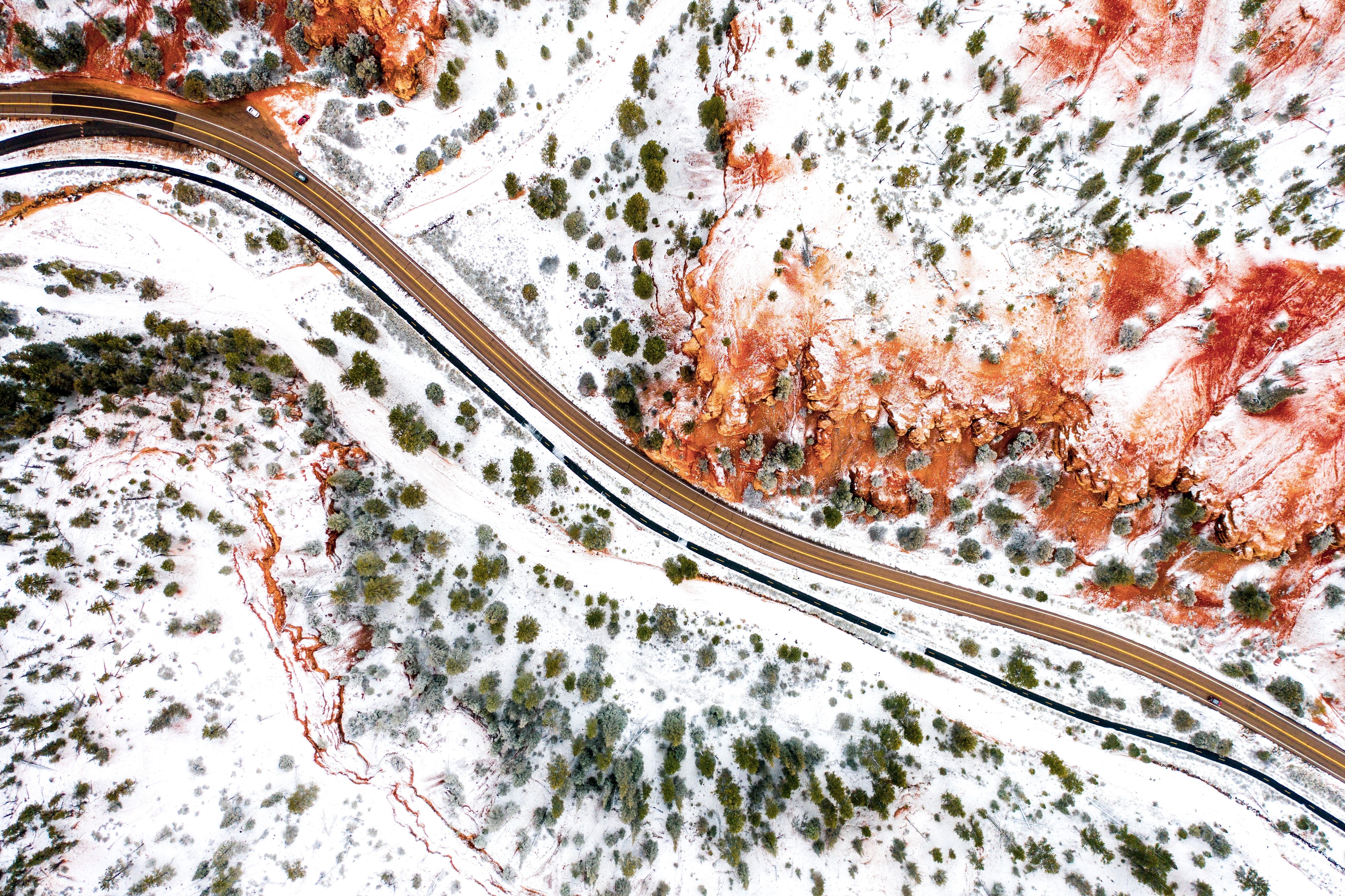 Aerial Photography Winter Road 5k 720P HD 4k Wallpaper, Image, Background, Photo and Picture