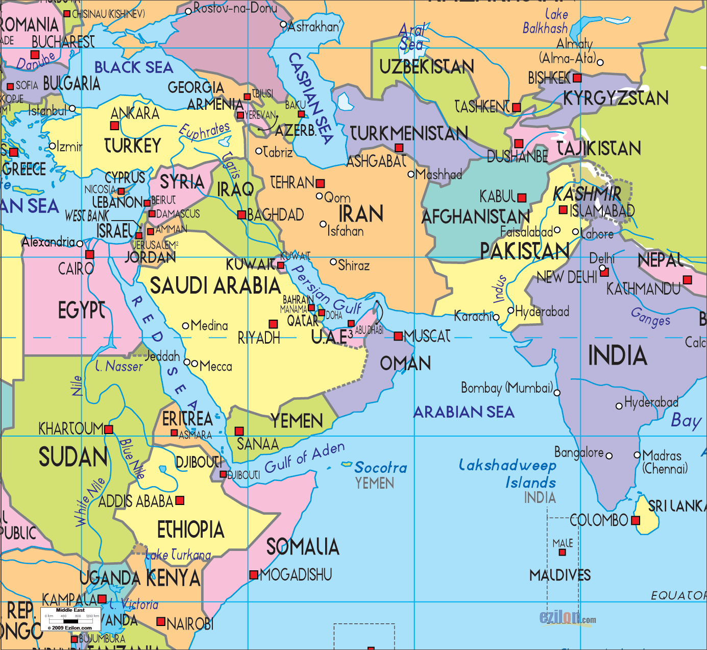 Карта среднего востока