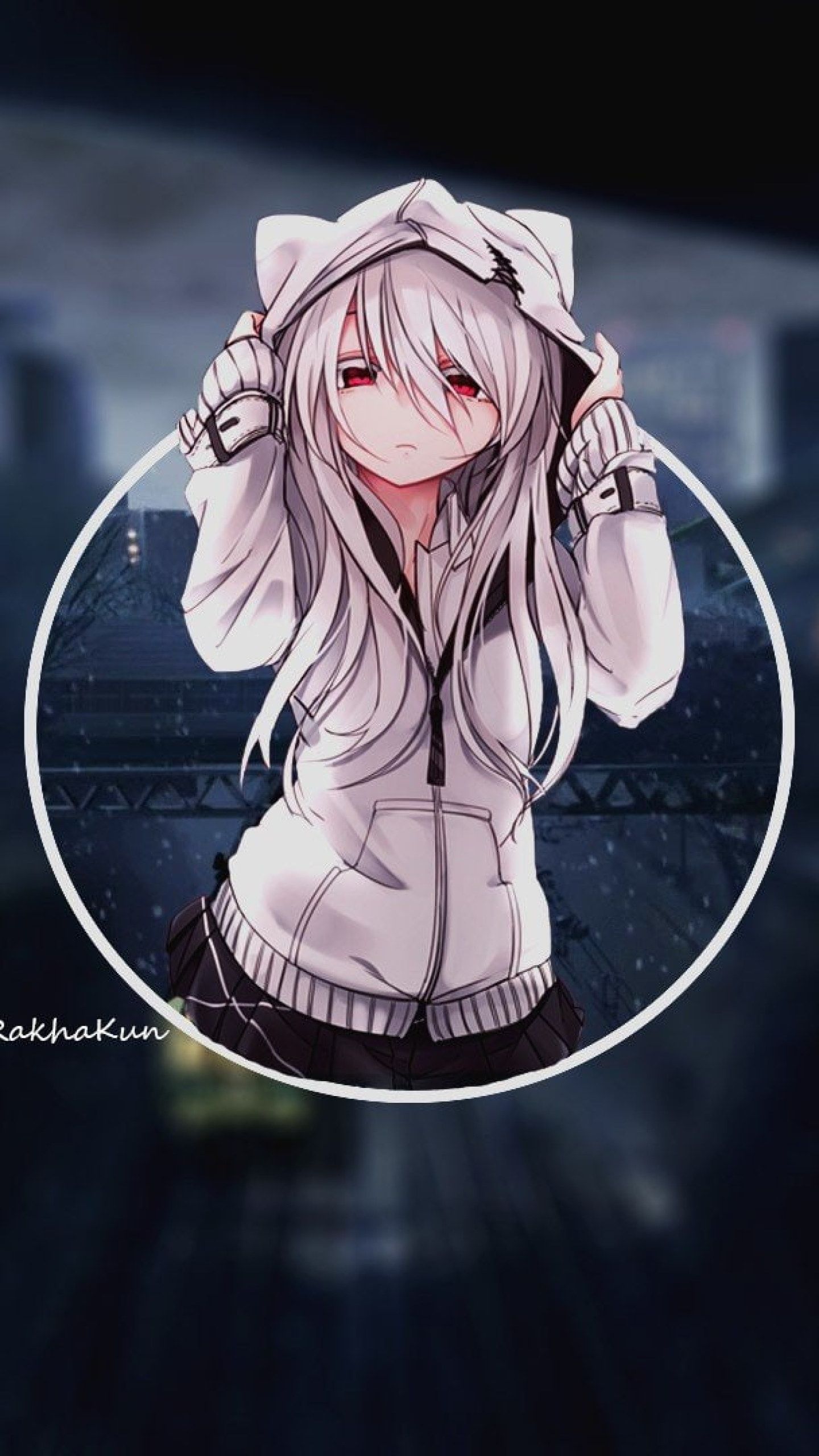 neko girl with white hair and red eyes