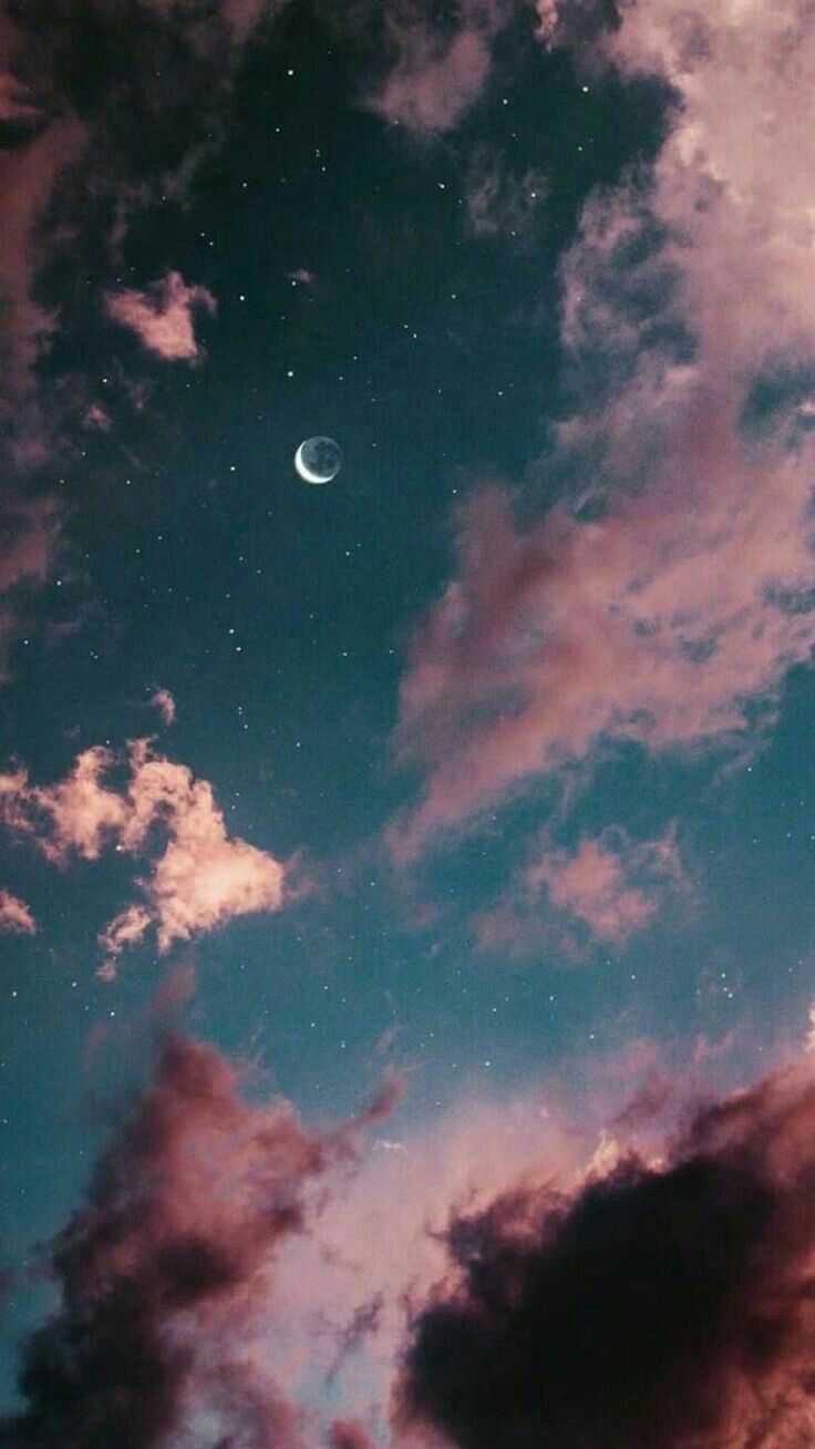 Beautiful wonder of the sky for iPhone wallpaper Moon Blue Sky Full Of Stars And Pink Mauve Cloud Wallpaper