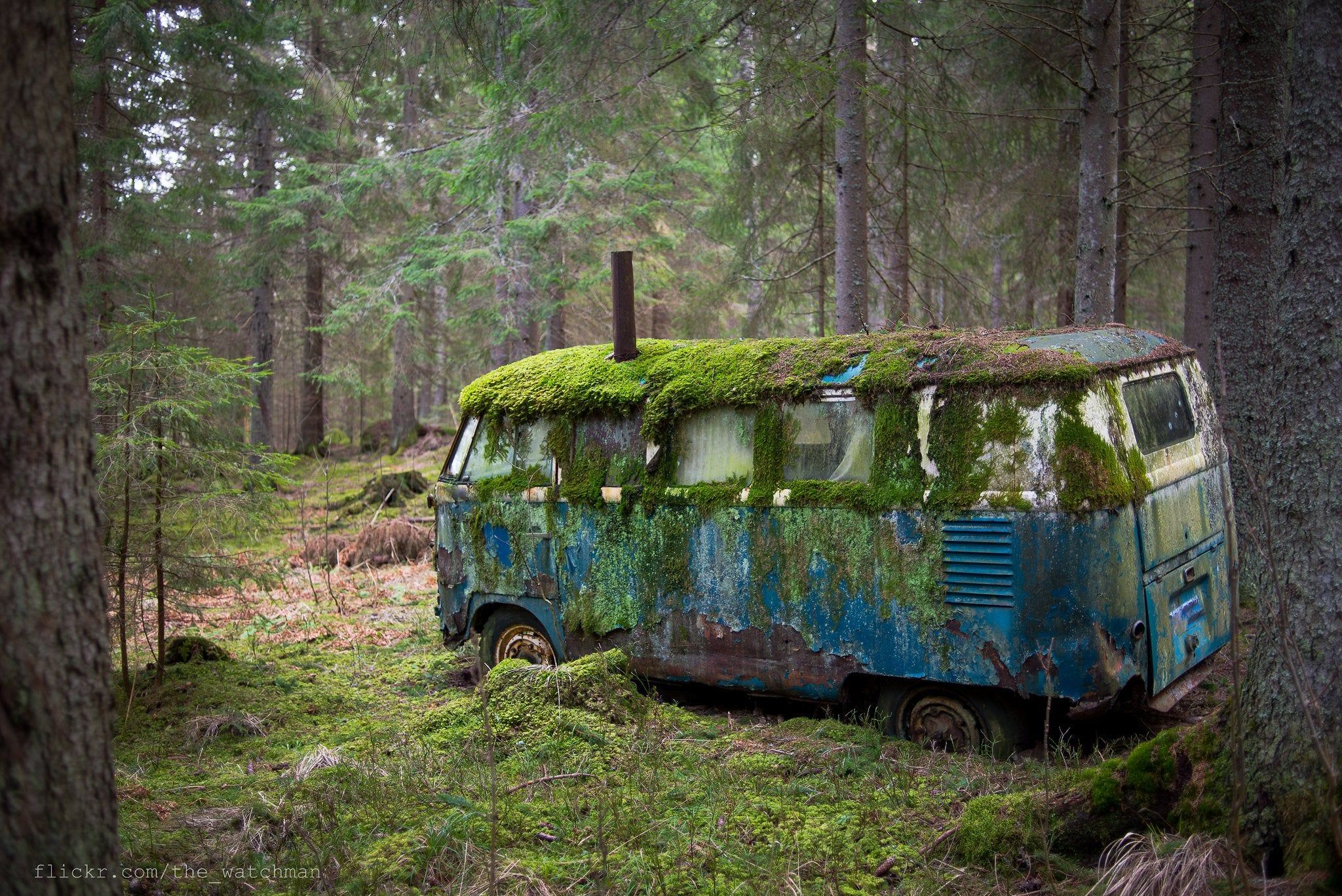 Abandonned VW Camper In Swede Woods. XPost From R Wallpaper