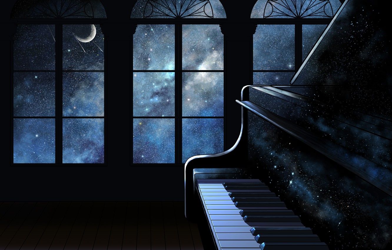 Wallpaper space, interior, piano image for desktop, section арт