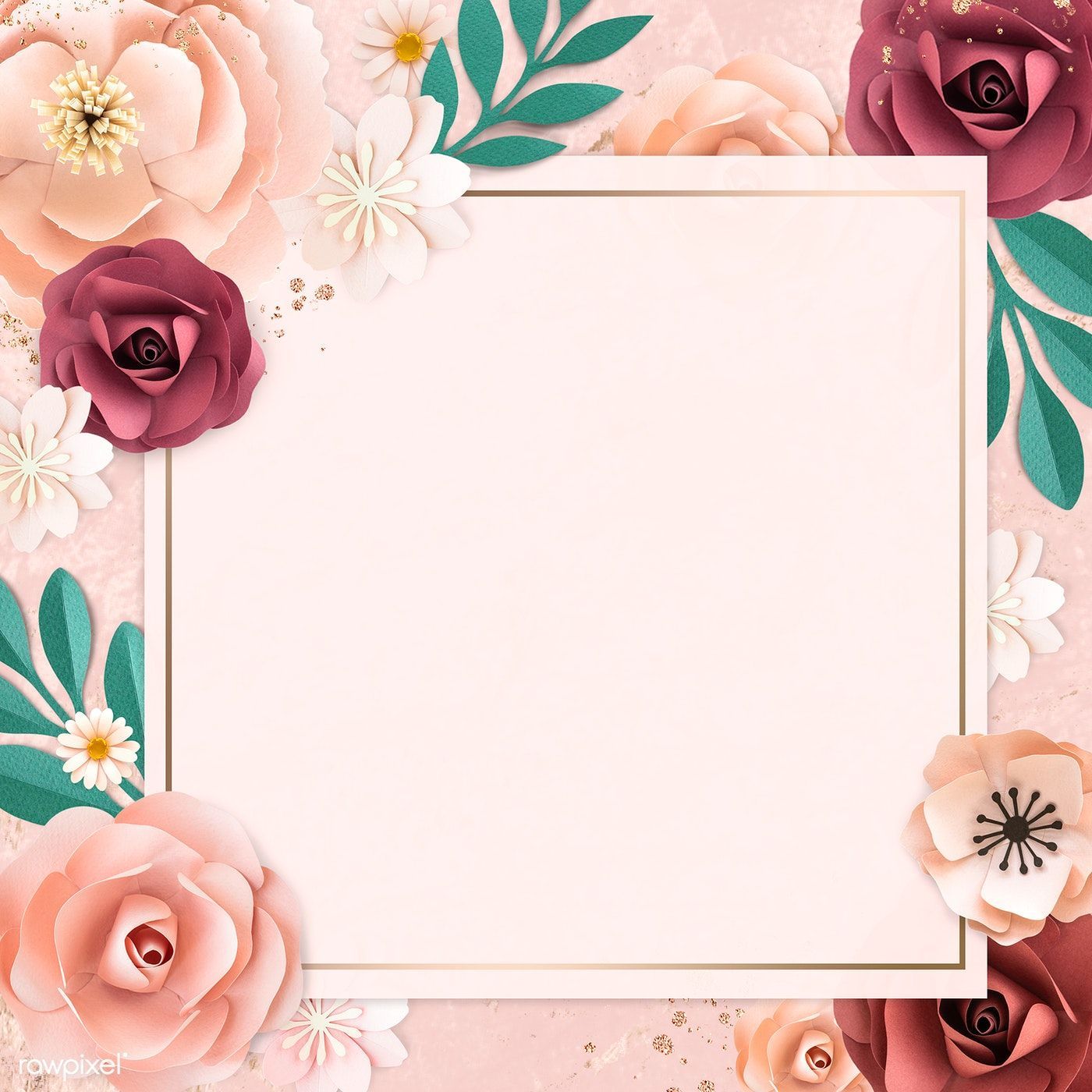 Square paper craft flower frame illustration / Adj. Flower background, Flower frame, Flower background wallpaper