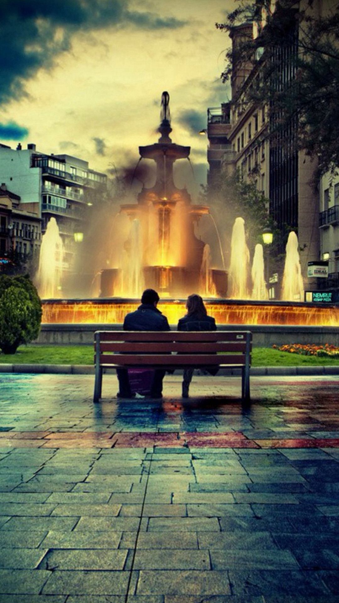 Bench Fountain Romantic #iPhone .com