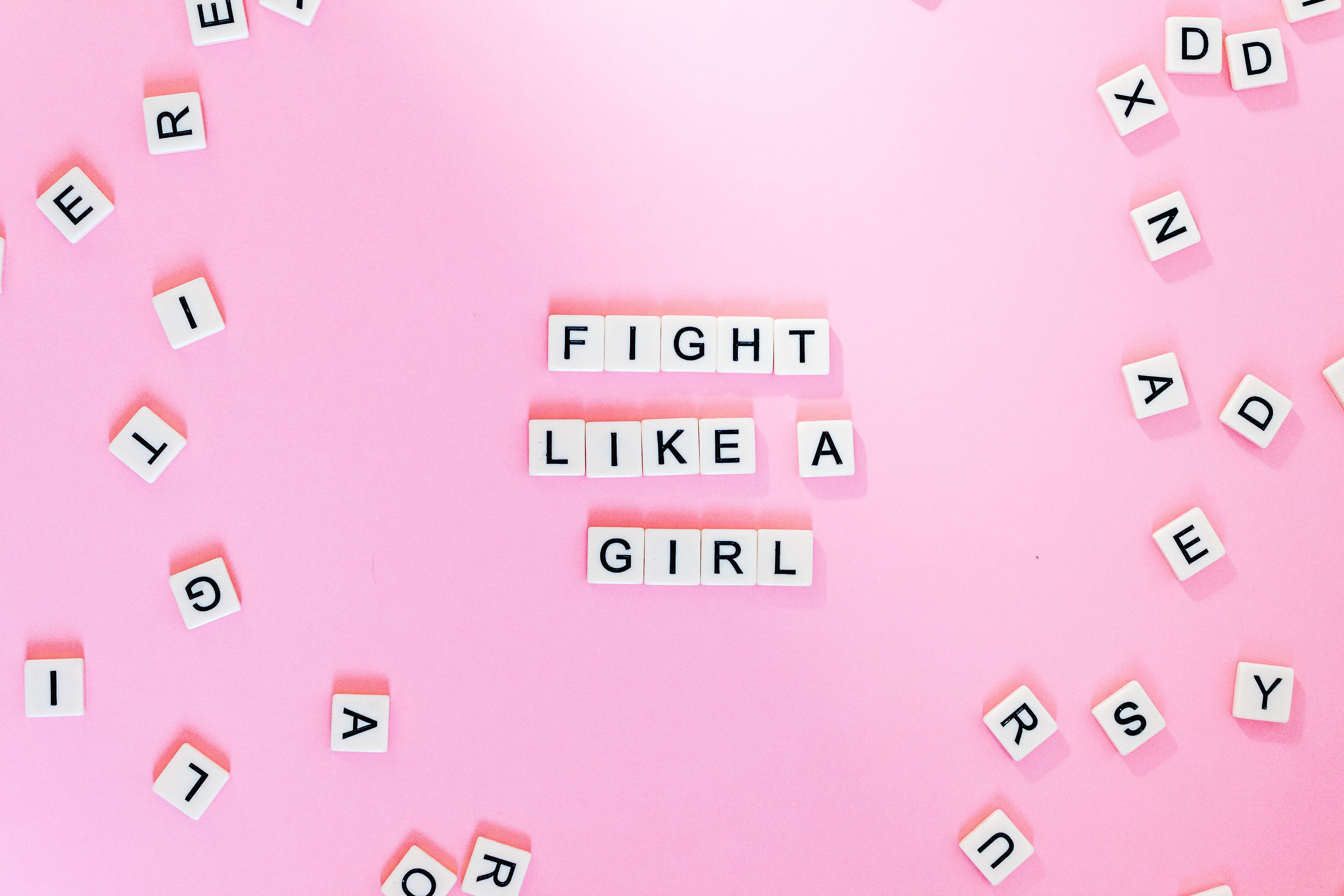 Fight Like A Girl Wallpaper 4K, Pink background, Letters, Girly background, Quotes