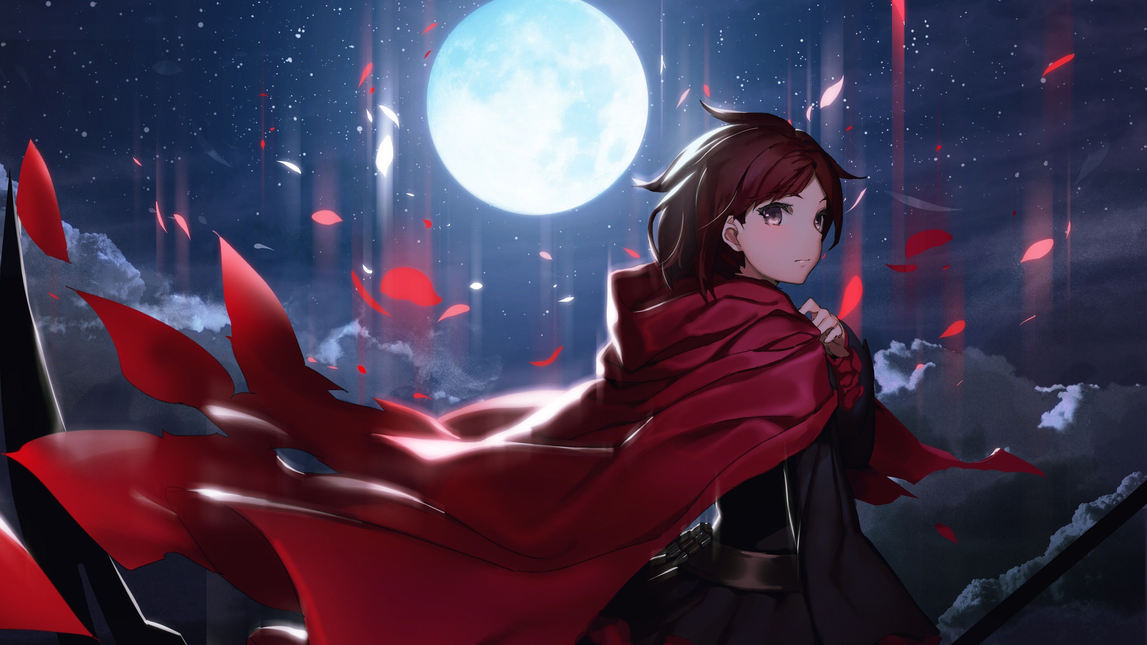Ruby Rose on a background of the full moon anime RWBY Desktop wallpaper 1280x1024