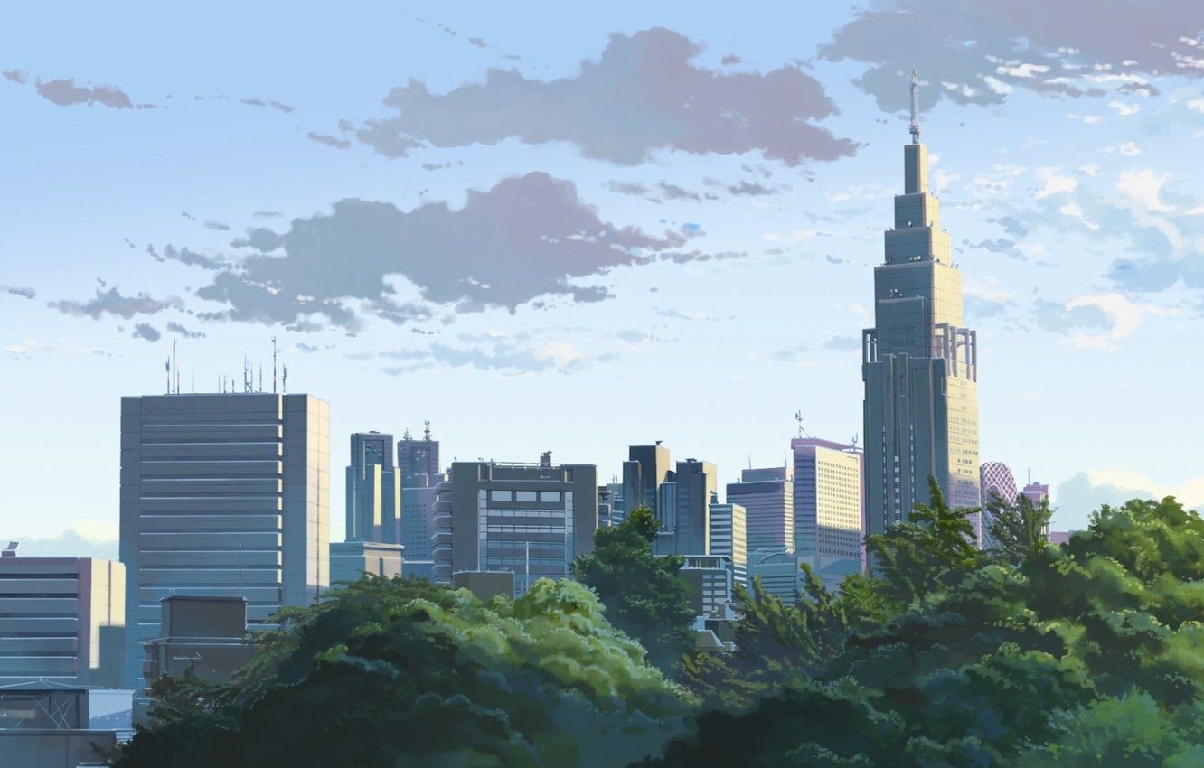 Wallpaper The sky, The city, Trees .anime.goodfon.com