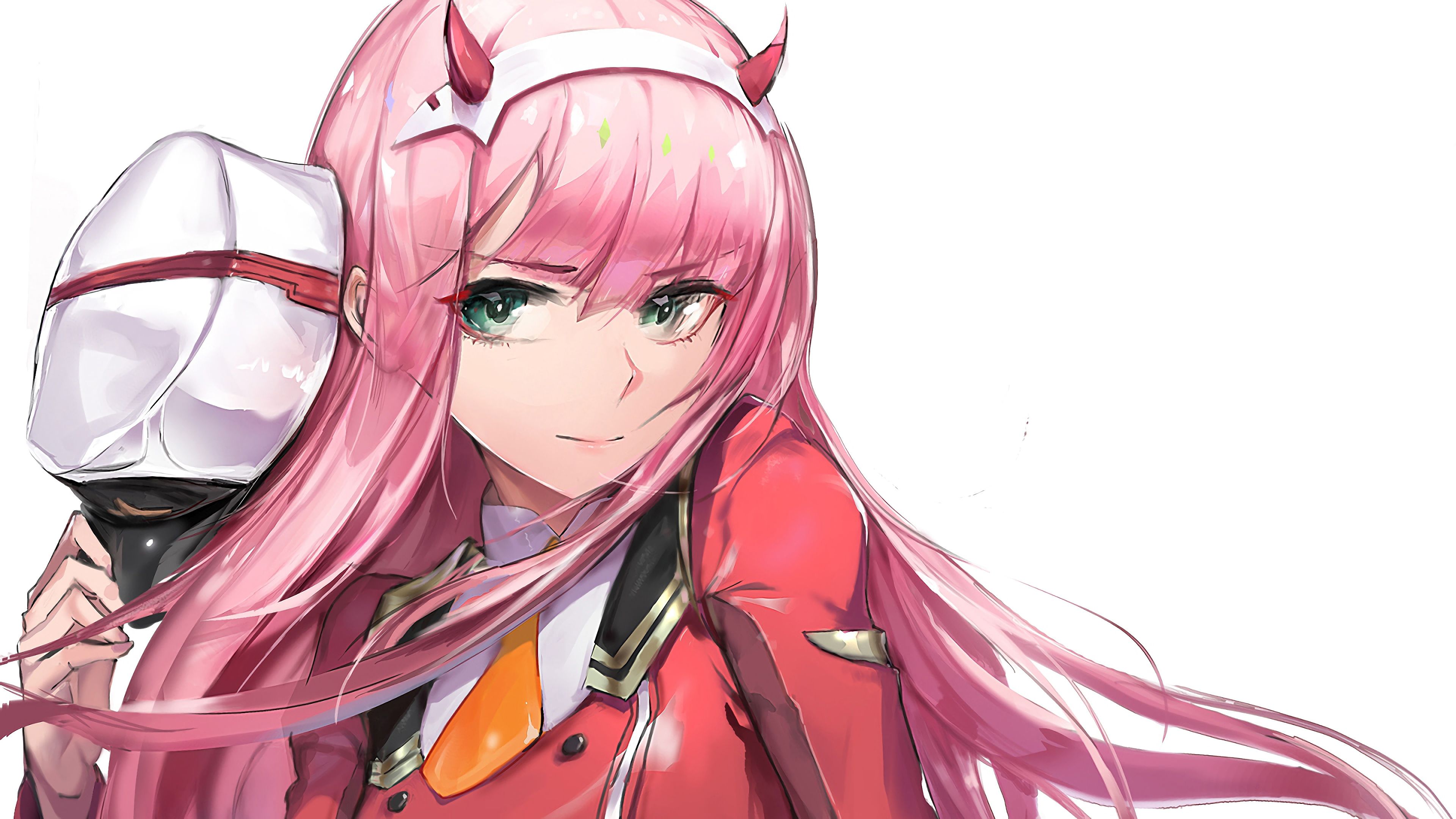 darling in the franxx pink hair zero two with white background 4k HD anime Wallpaper