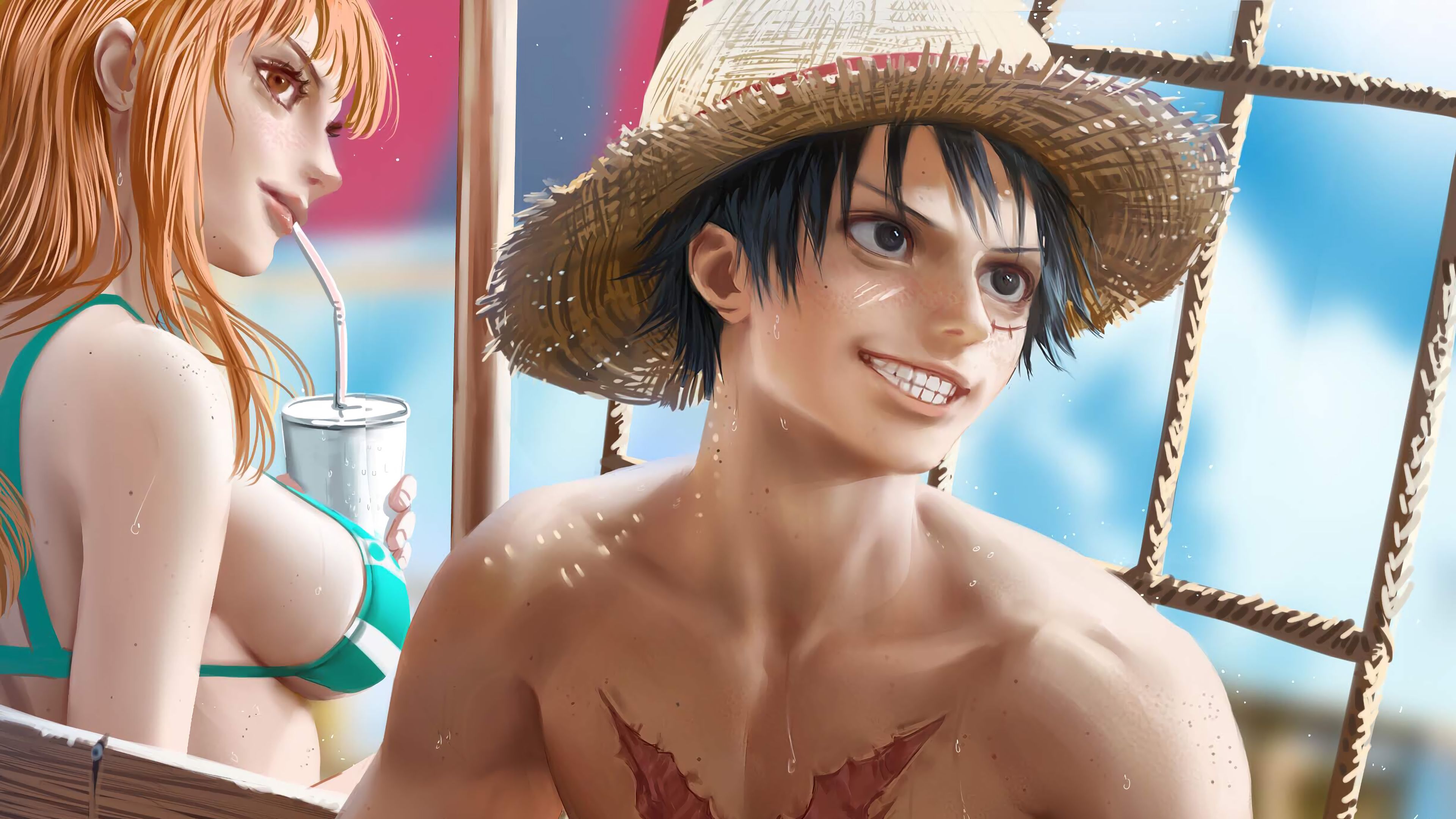 Luffy and Nami One Piece 4K.