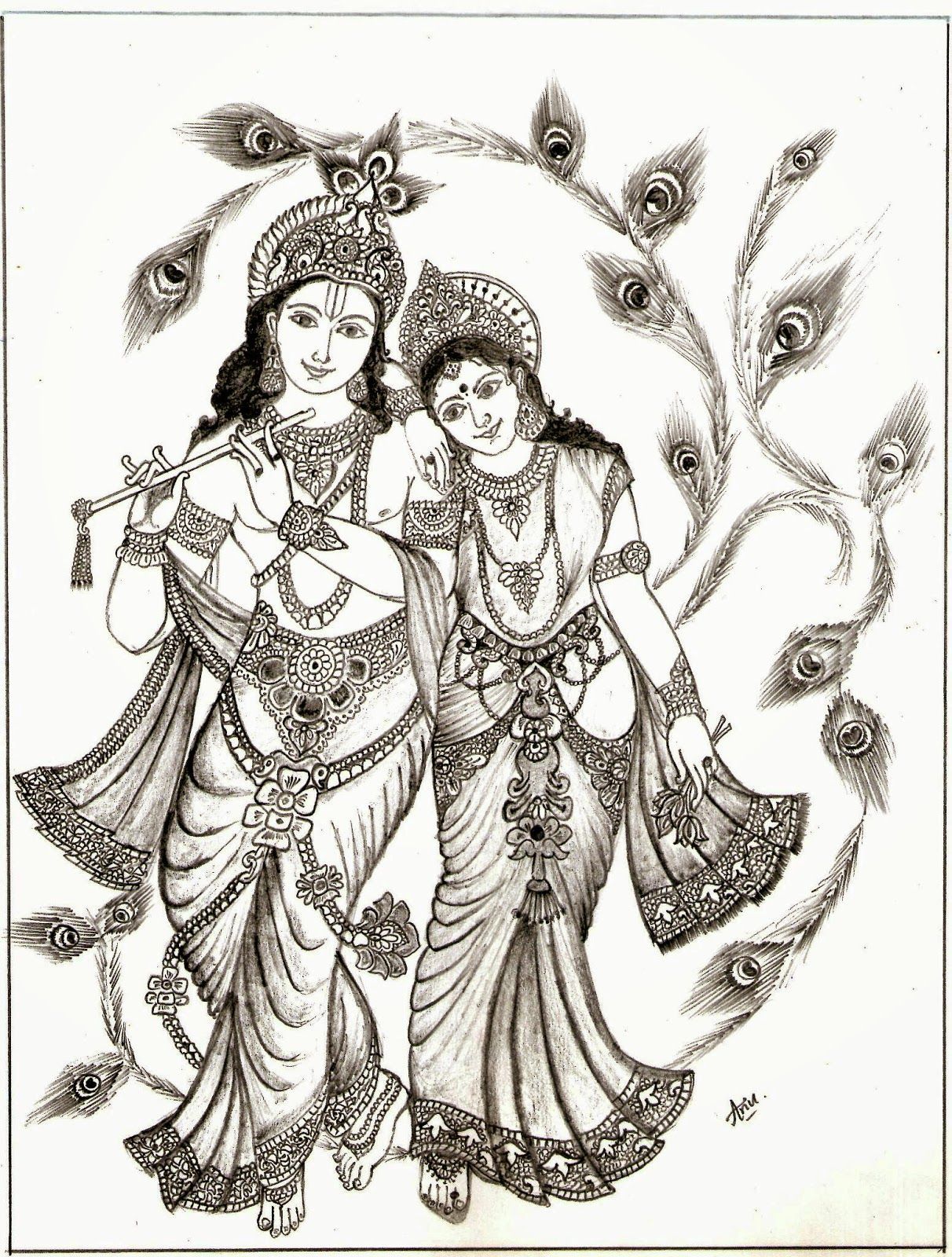 Radha Krishna Sketch Playing Flute art work lord god HD phone  wallpaper  Peakpx