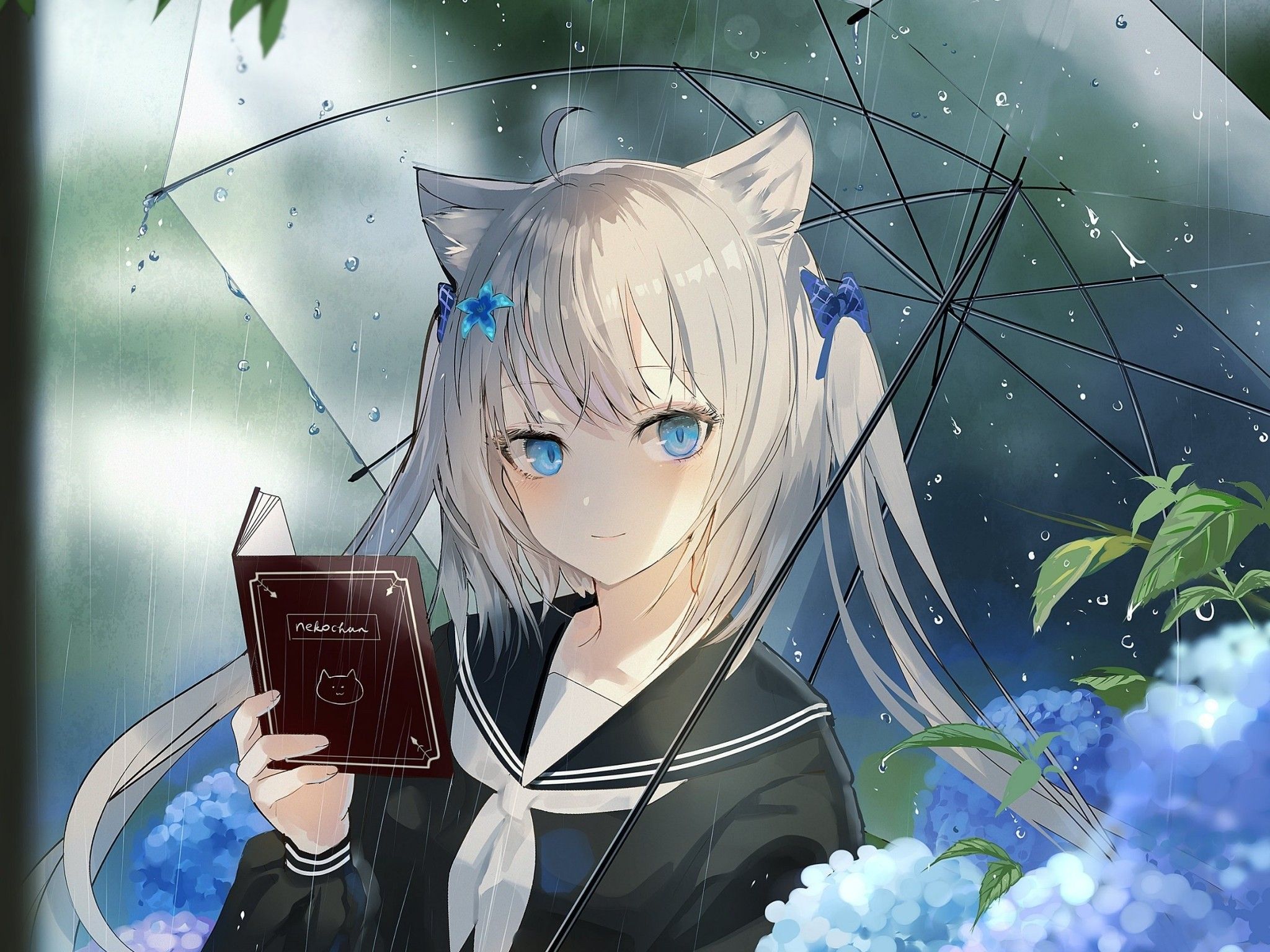 Download 2048x1536 Anime Girl, Raining .wallpapermaiden.com
