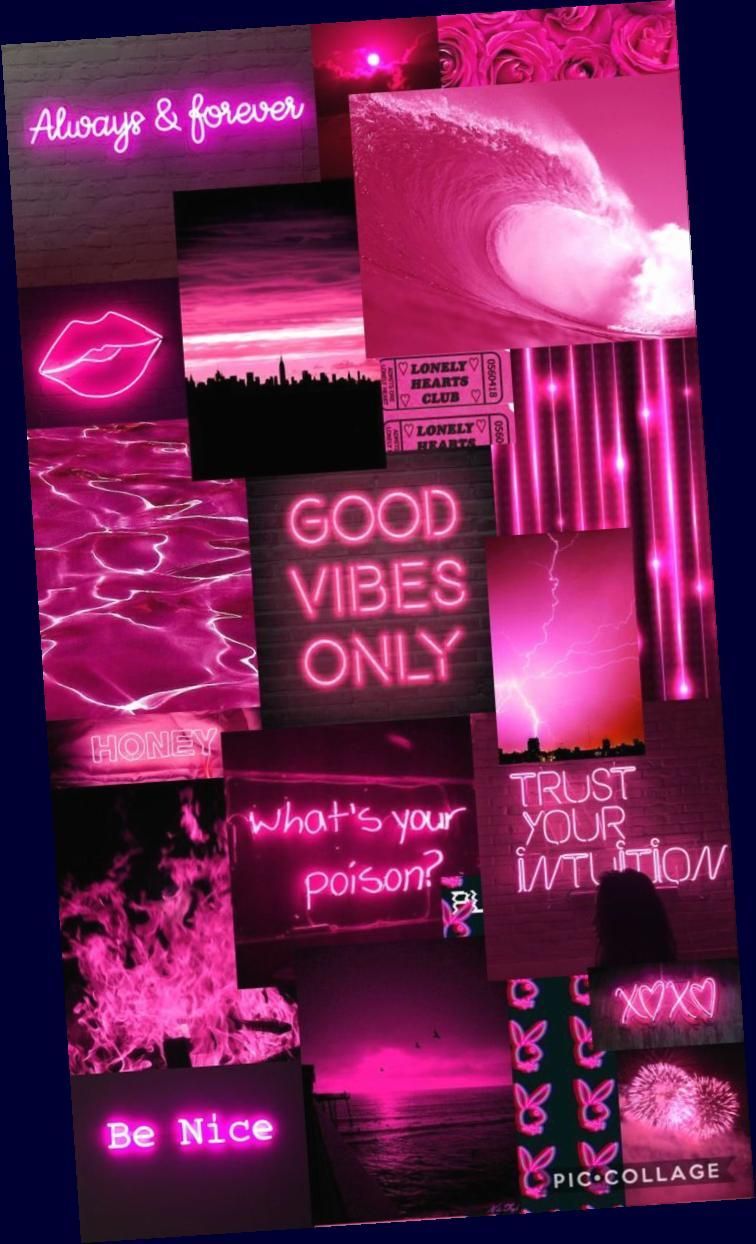 a hot pink aesthetic collage for a phone background. Pink tumblr aesthetic, Pink neon wallpaper, Pink wallpaper iphone