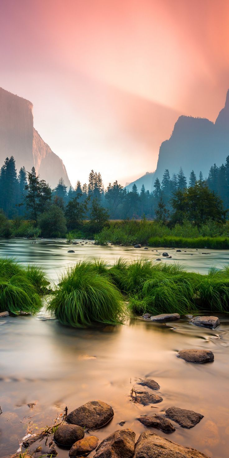 Sunrise, Yosemite National Park, stream, mountains, 1080x2160 wallpaper. Landscape wallpaper, Beautiful landscape wallpaper, HD nature wallpaper
