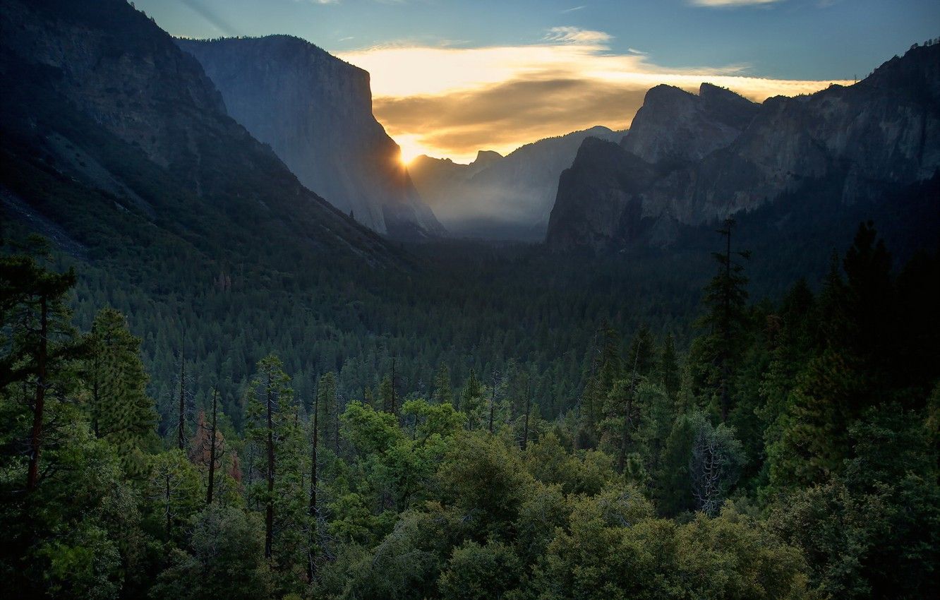 Wallpaper Yosemite Valley, Sunrise, The Captain, Haff Dome image for desktop, section пейзажи
