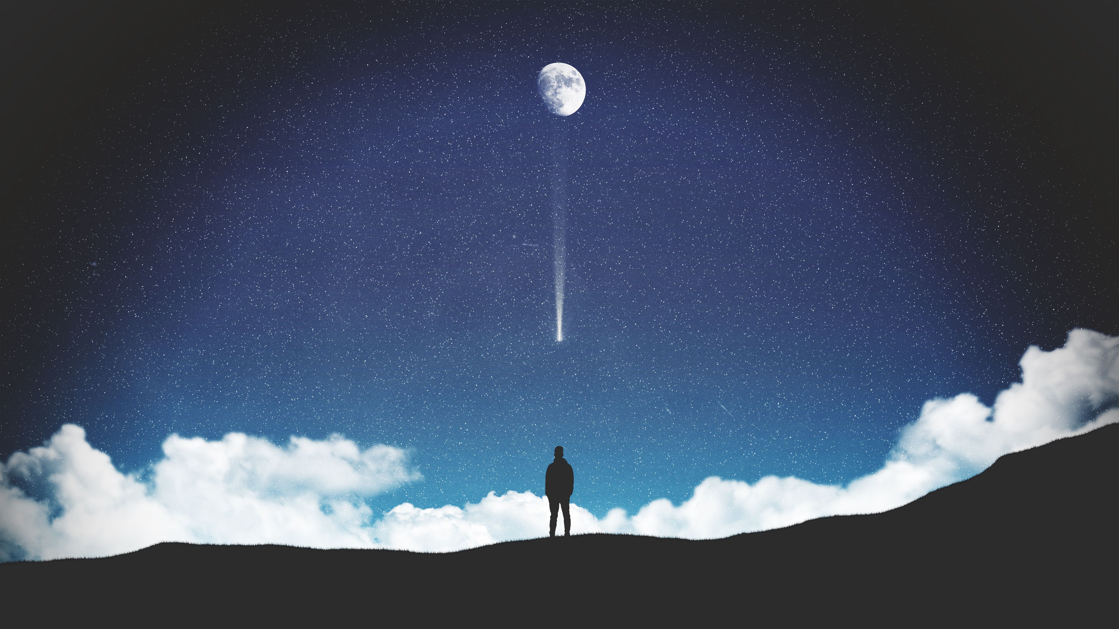 Dream Alone Silhouette 4k Wallpaper Man On The Moon