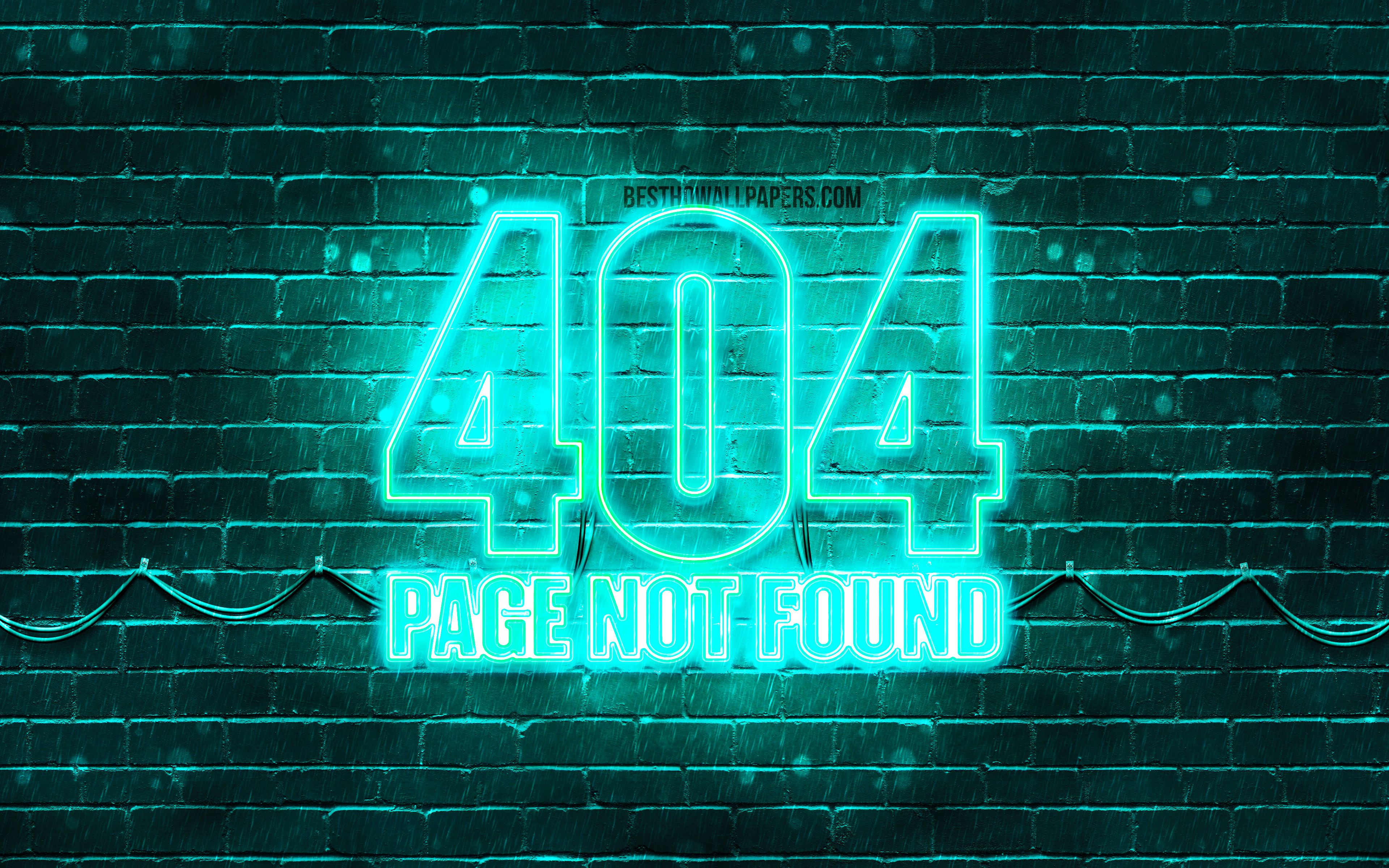 Download wallpaper 404 Page not found turquoise logo, 4k, turquoise brickwall, 404 Page not found logo, brands, 404 Page not found neon symbol, 404 Page not found for desktop with resolution 3840x2400