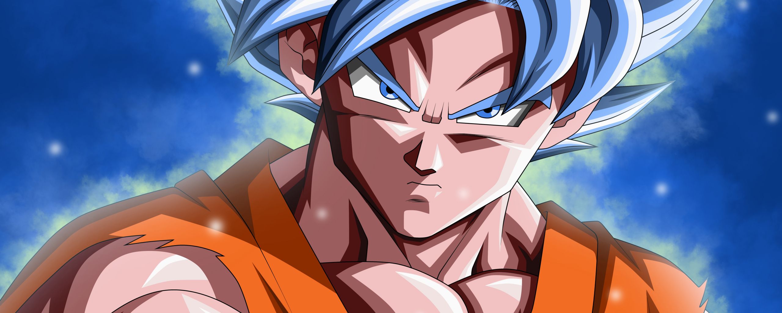 Desktop Wallpaper Goku, Face, Blue Hair, HD Image, Picture, Background, 995b9c