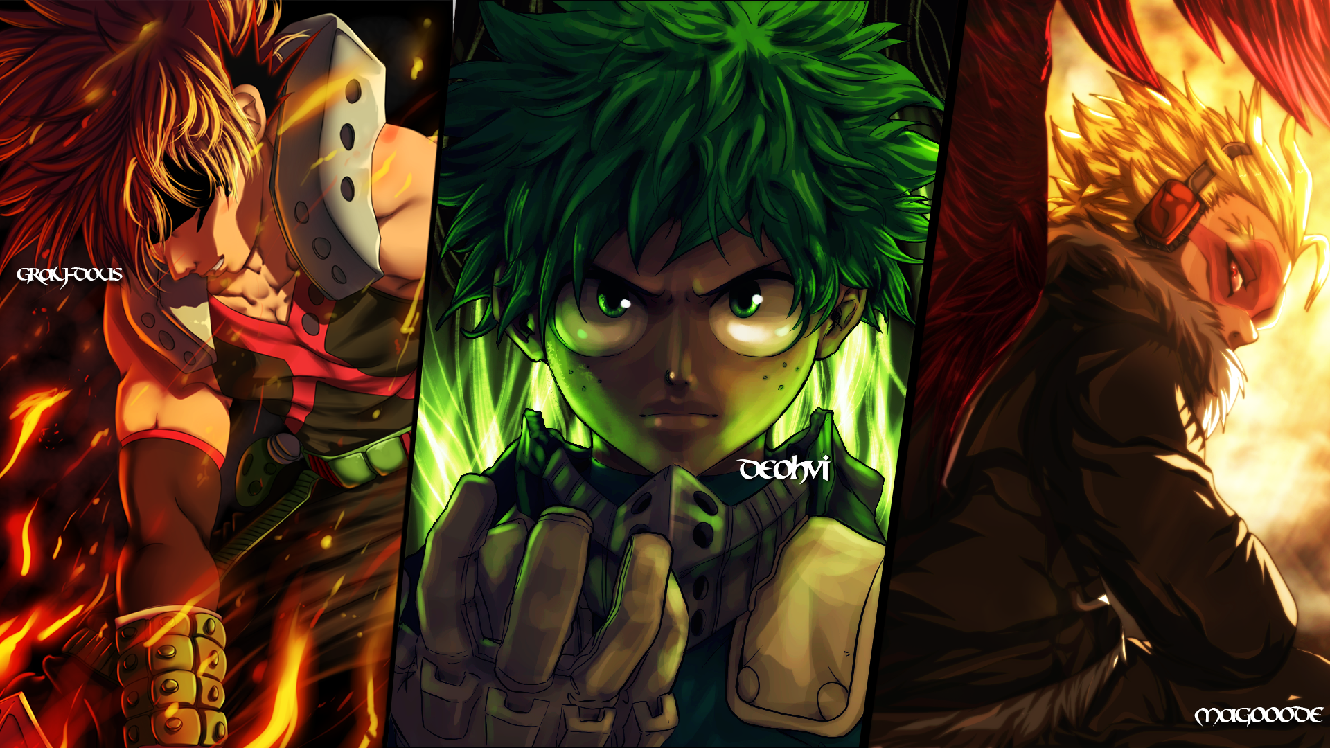 1920x1080 Izuku Midoriya, Hawks (Boku No Hero Academia), Katsuki Bakugou wallpaper PNG
