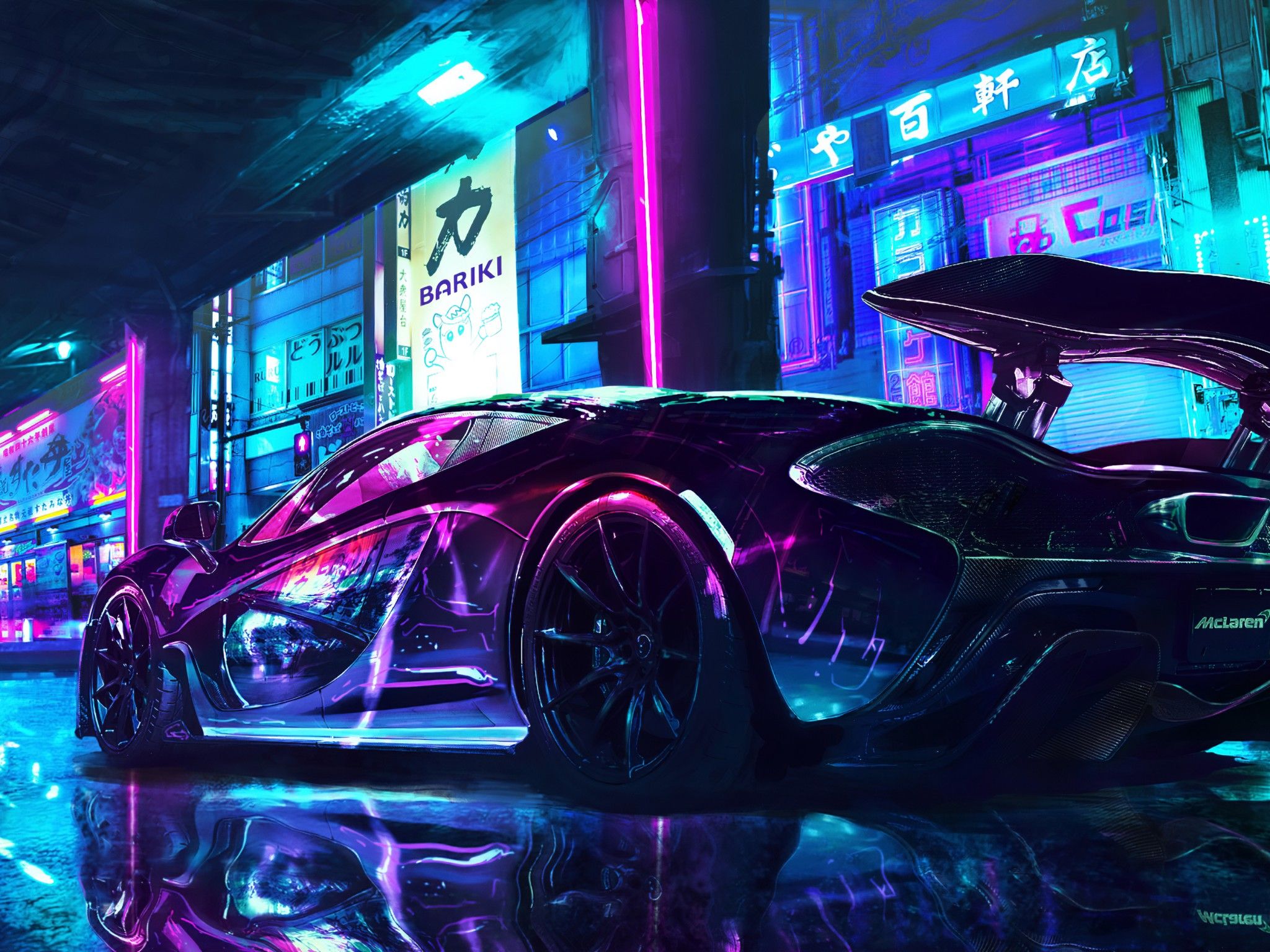 Cyberpunk 4K Wallpaper, McLaren, Supercars, Neon art, Cars