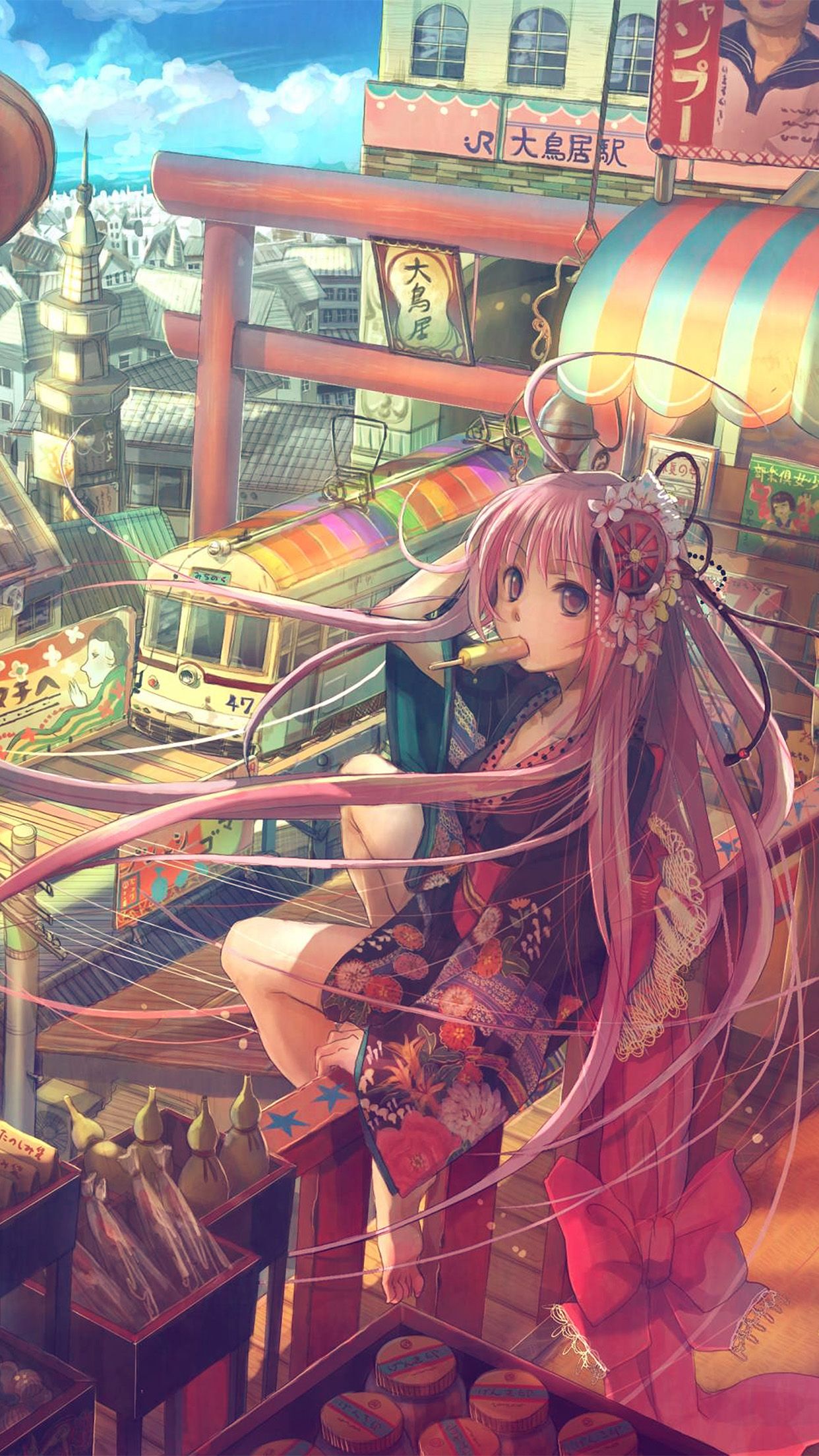 Girl Anime Icecream Art Drawing Blue Android wallpaper HD wallpaper