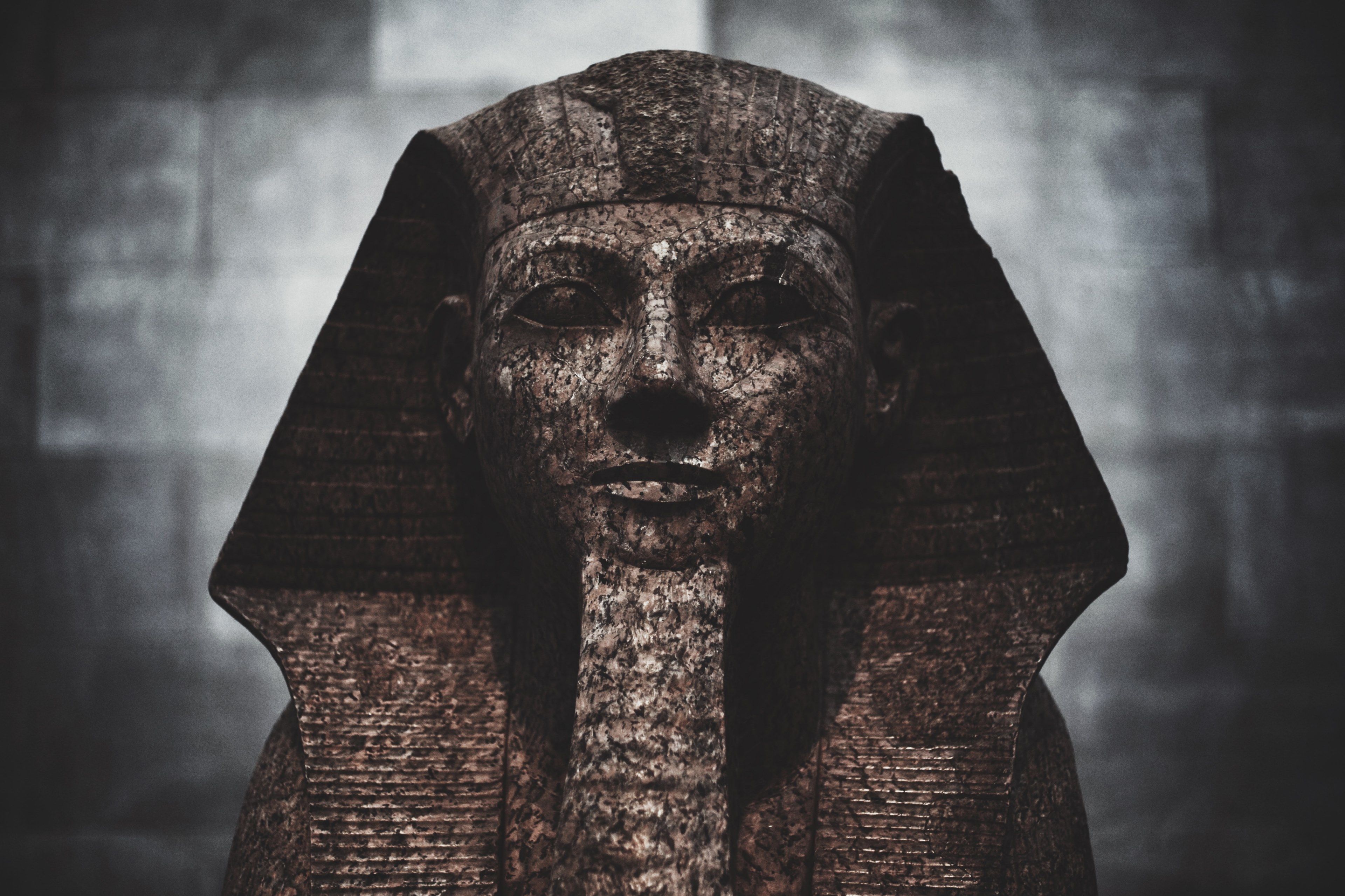 Wallpaper / macro of tutankhamun stone statue sculpture in the metropolitan museum of art, the sphinx lost in time 4k wallpaper
