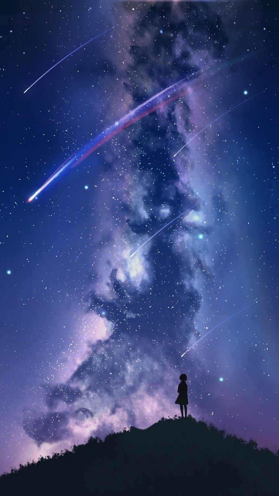 Watching the star fall. Anime scenery, Galaxy wallpaper, Night sky wallpaper