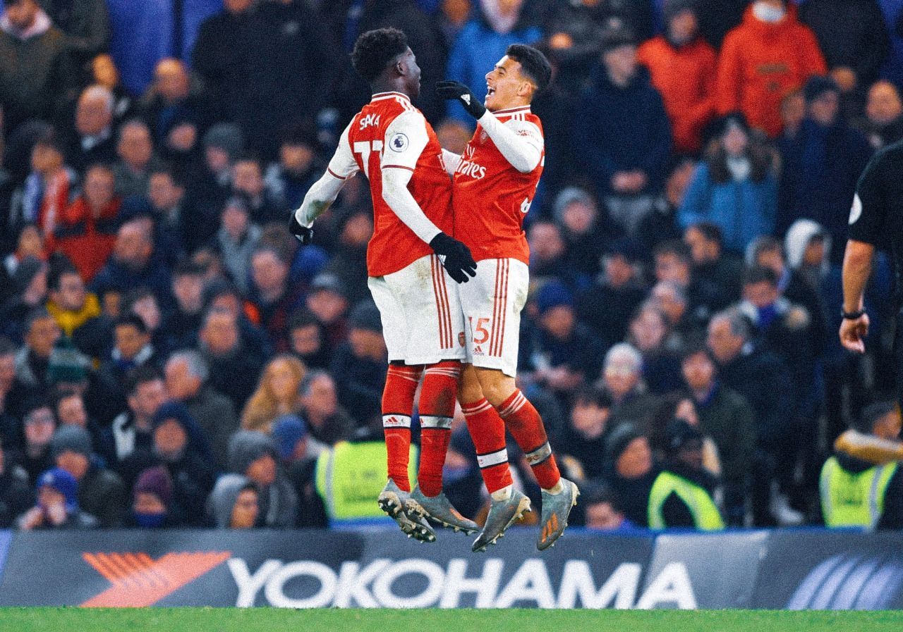 Gabriel Martinelli and Bukayo Saka against Chelsea. Soccer news, Premier league goals, Arsenal