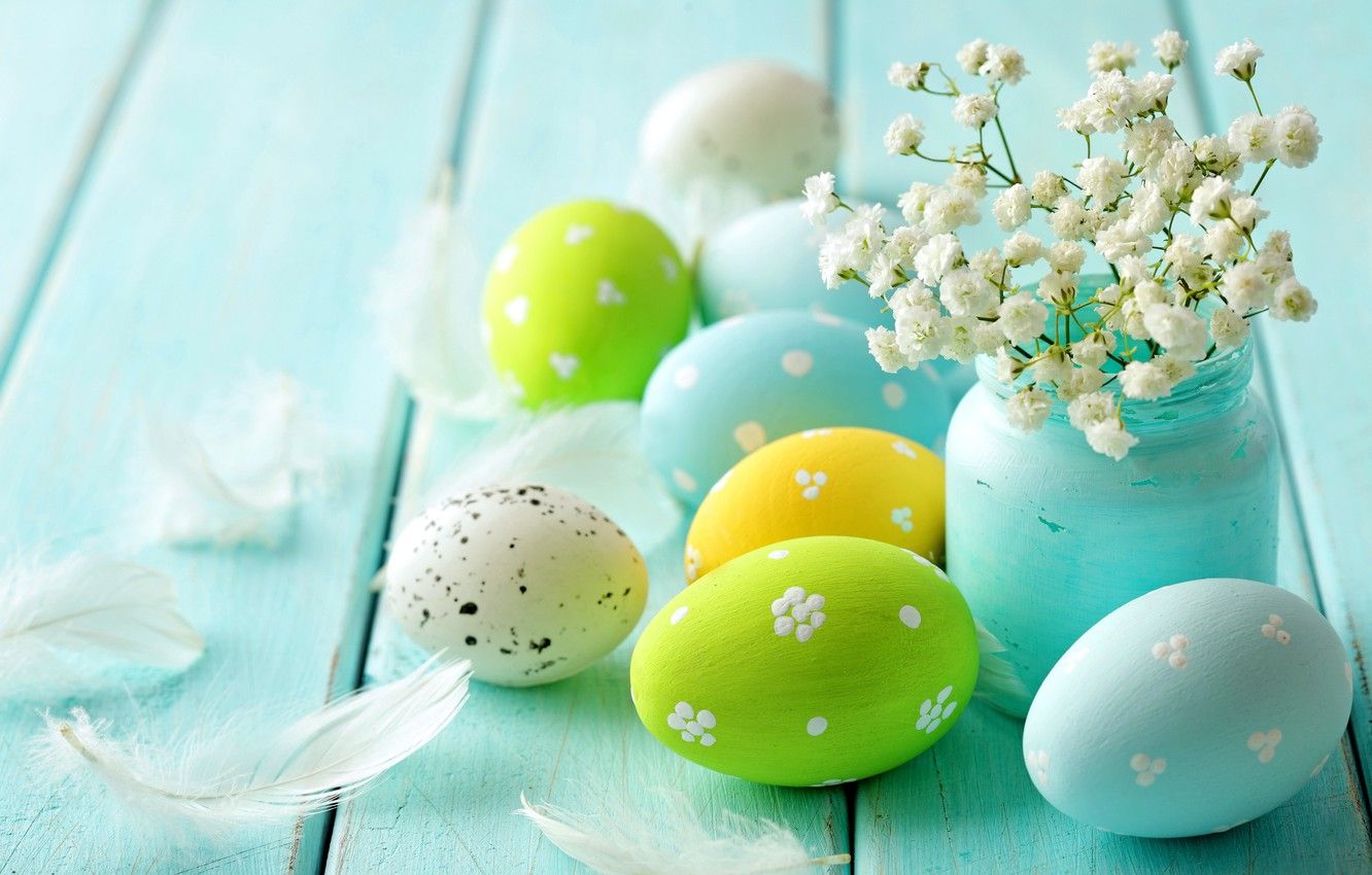 Wallpaper flowers, tree, eggs, spring, Easter, pastel, blue, flowers, spring, eggs, easter, delicate, pastel image for desktop, section праздники