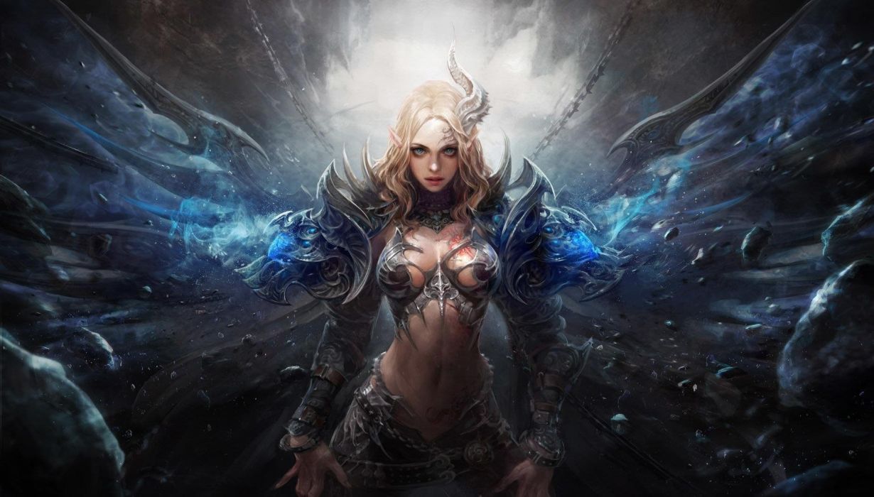 Knight fantasy girl character beautiful long hair woman wallpaperx1053