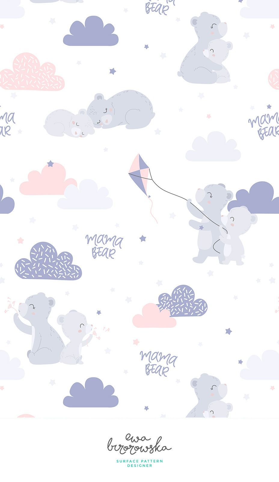 Mama Bear design, pattern design, cute pattern, illustration, children illustration, children bedding,. Kertas dinding, Latar belakang, Wallpaper ponsel