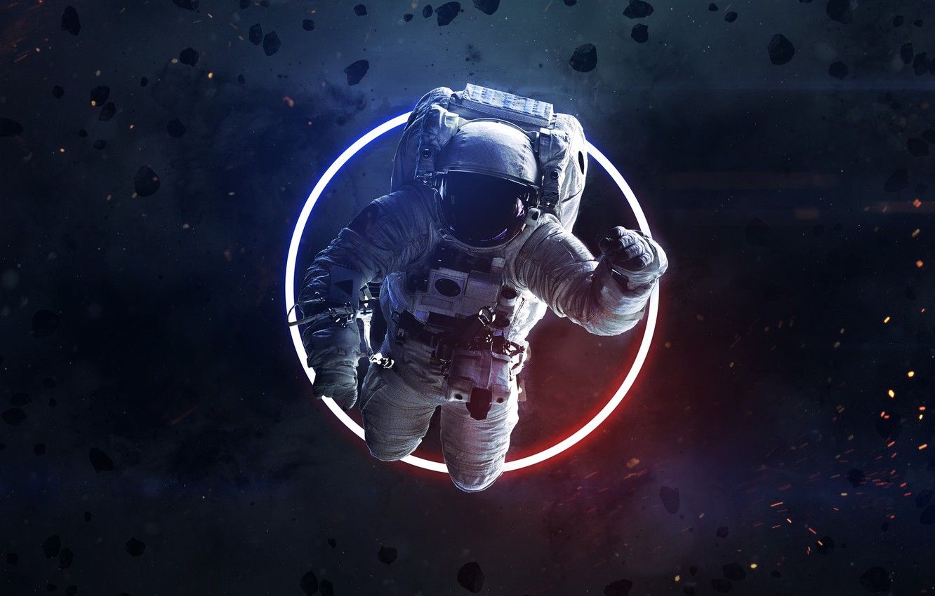 Wallpaper Space, Astronaut, Astronaut, Ring, Art, Space, Art, Neon, Asteroids, Asteroids, Space, Ring, Cosmos, Astronaut, Vadim Sadovski, by Vadim Sadovski image for desktop, section космос