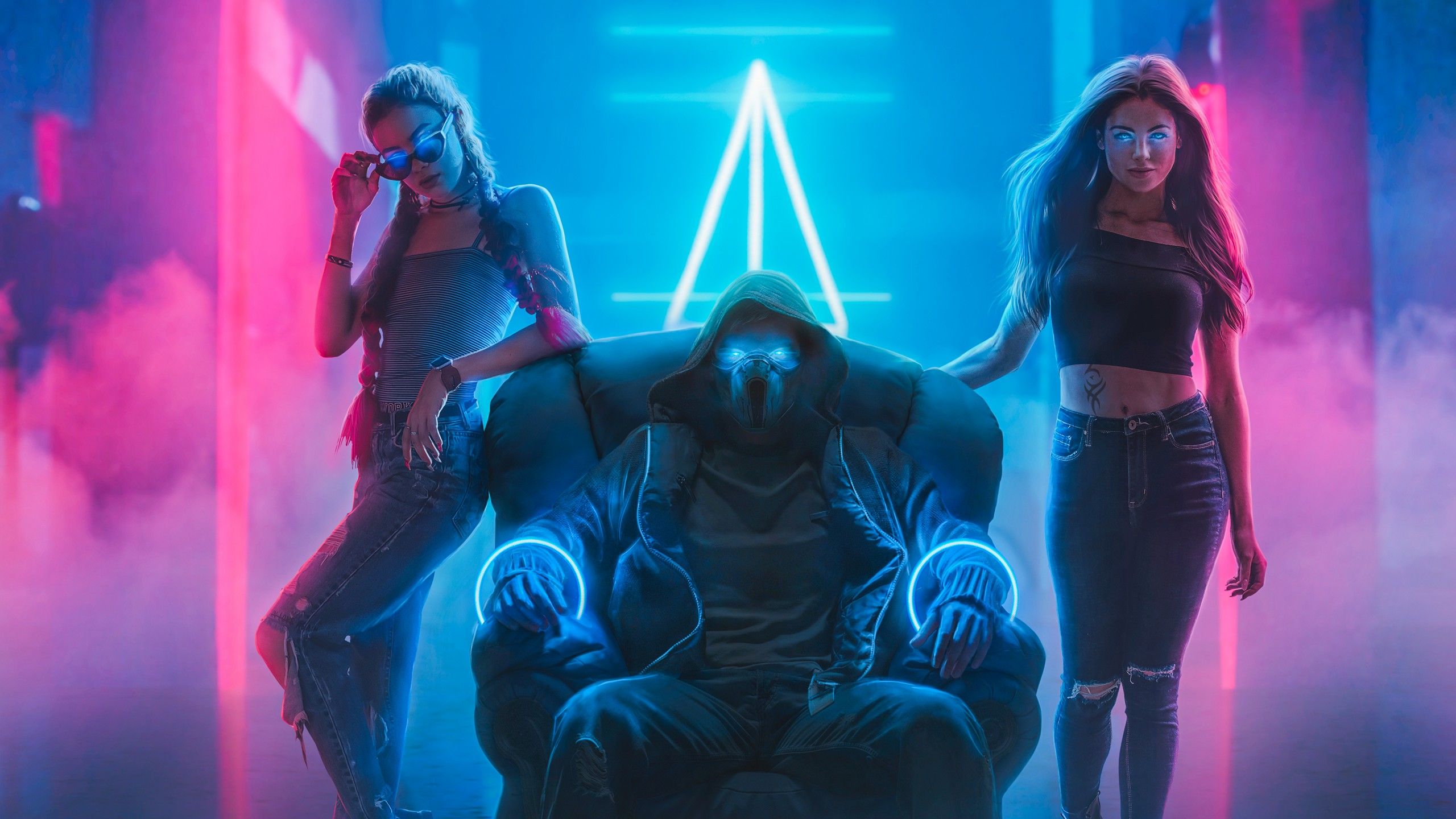 Bad boy 4K Wallpaper, Bad girls, Neon light, Night club, Mask, Cyberpunk, Digital Art, Graphics CGI